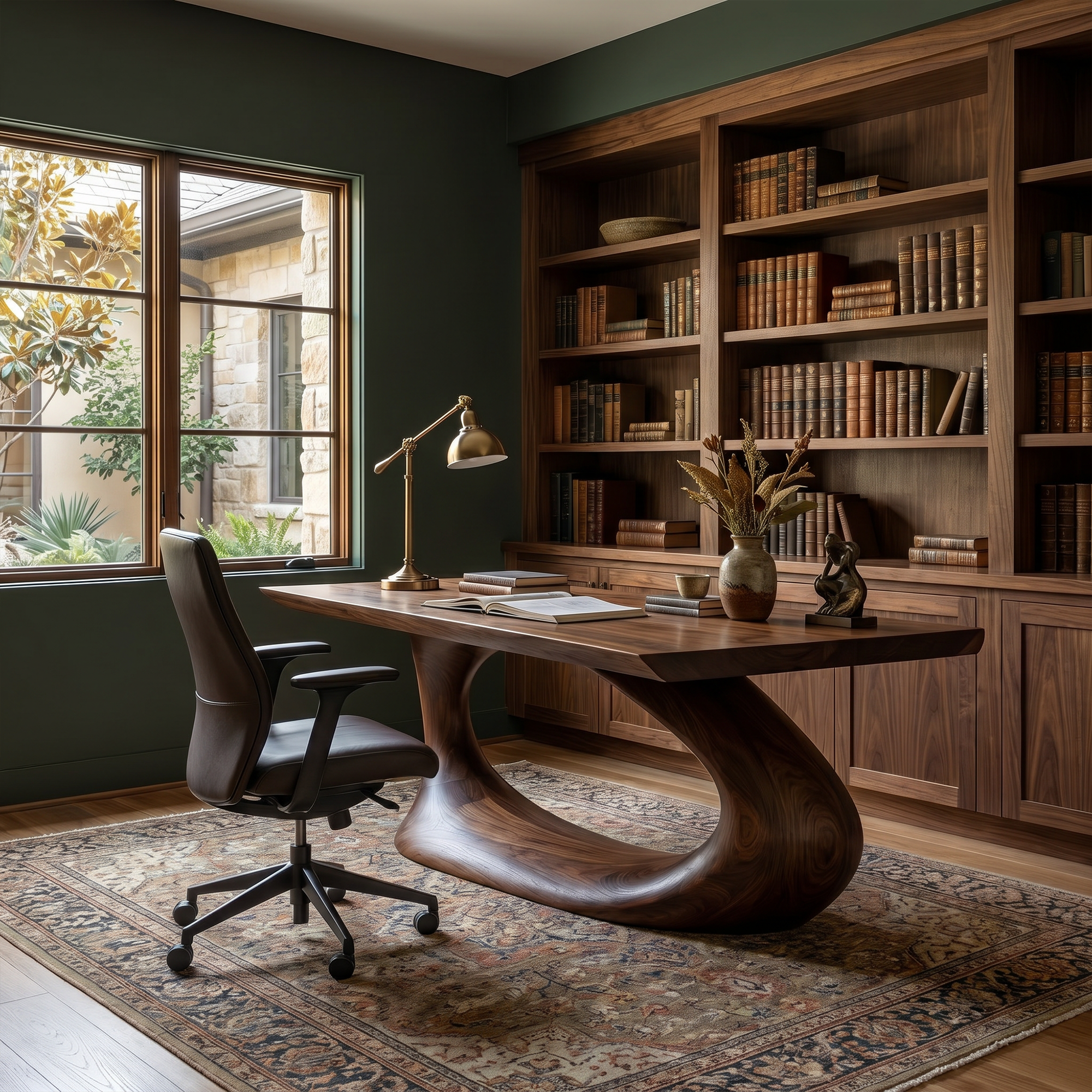 Rustic Desk With Sculptural Curved Base For Home Office SINLKIDK111