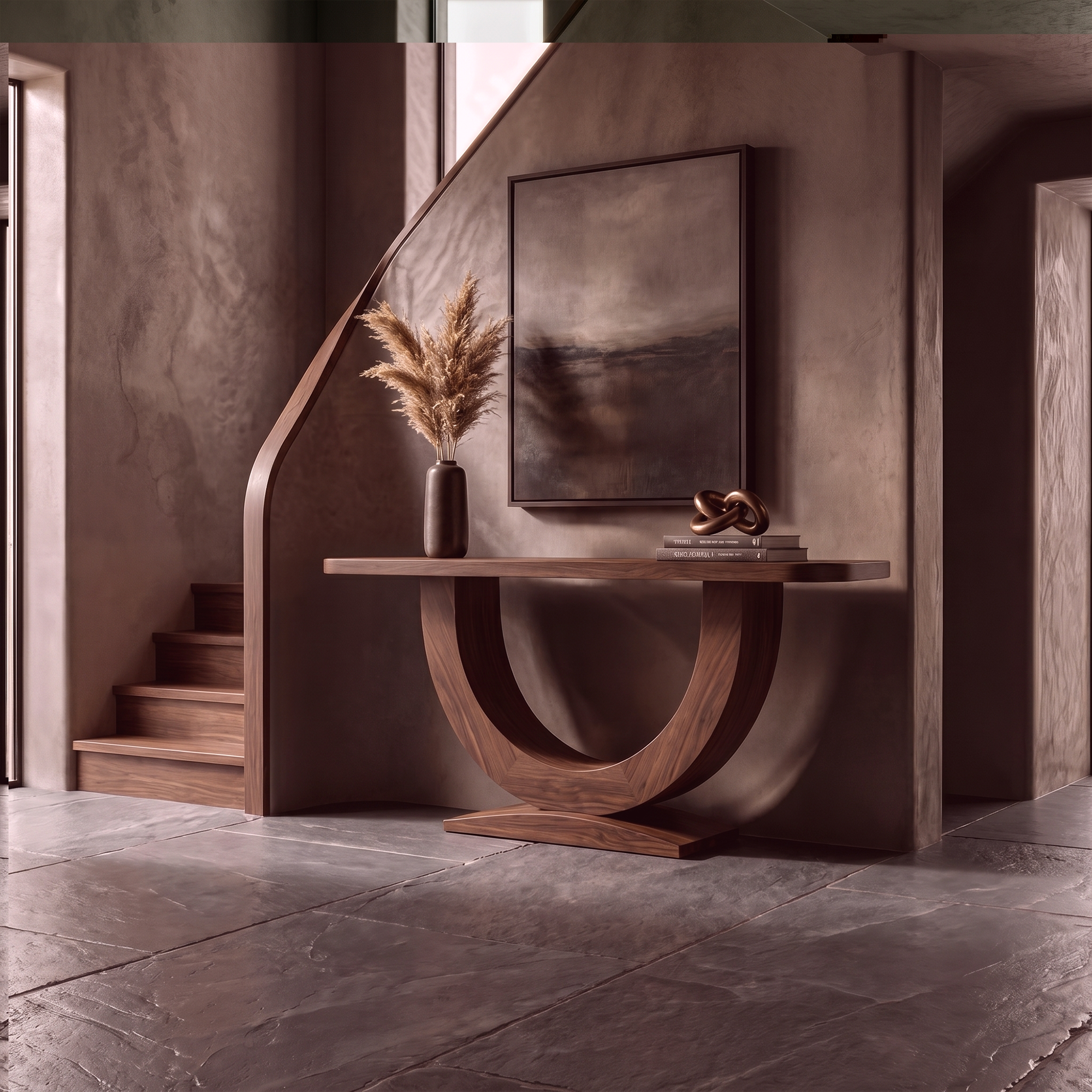 Contemporary Organic Console Table With U Shape Pedestal Base For Entryway And Living Room SINLKICS597