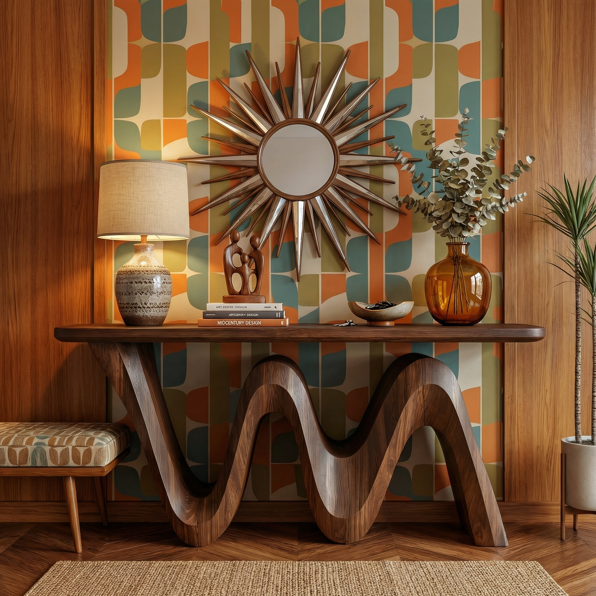 Organic Flow Console Table Solid Wood Sculptural Wave Base Entryway Or Hallway SINLKICS557
