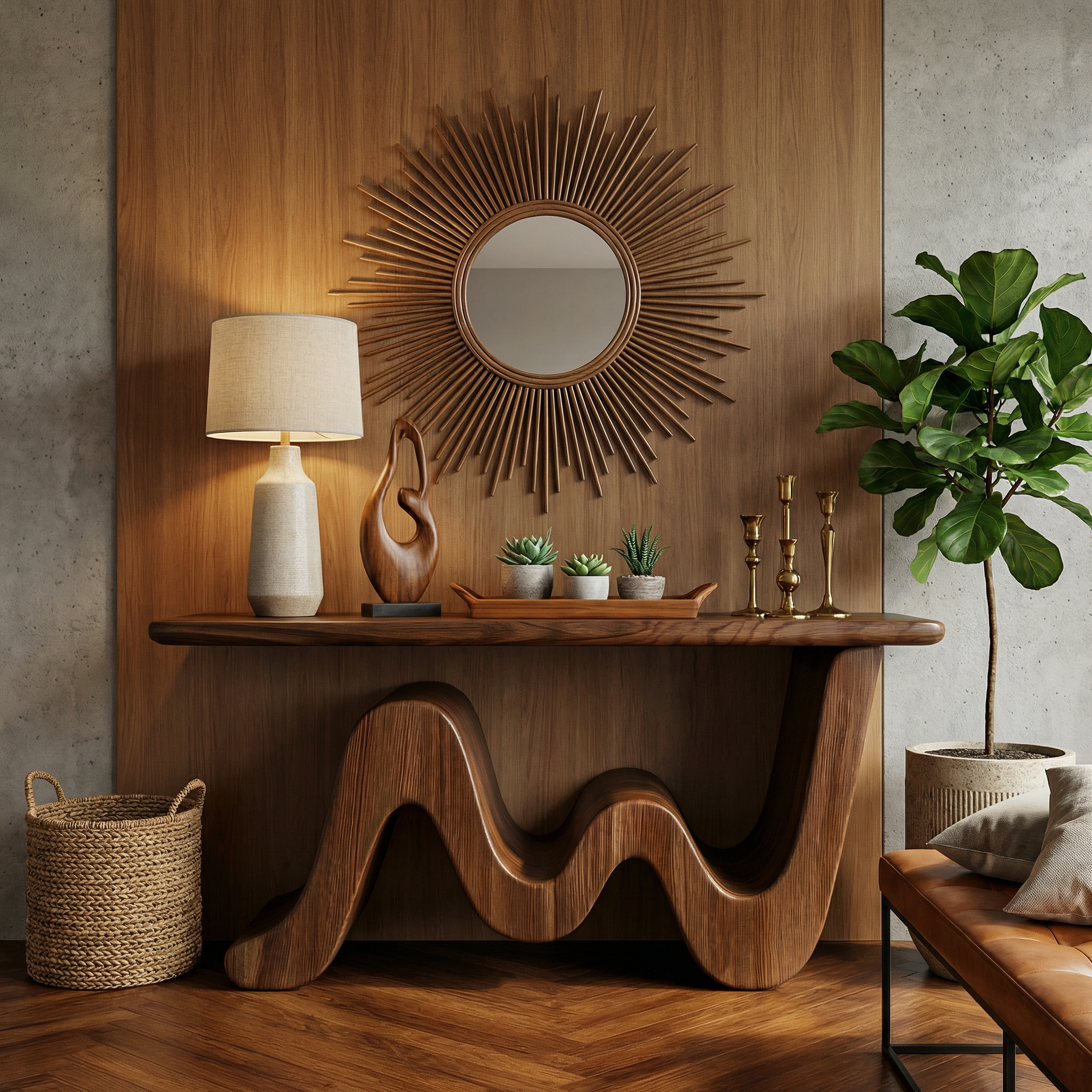 Wave Console Table Solid Wood Soft Curved Shape Living Room And Entryway SINLKICS558