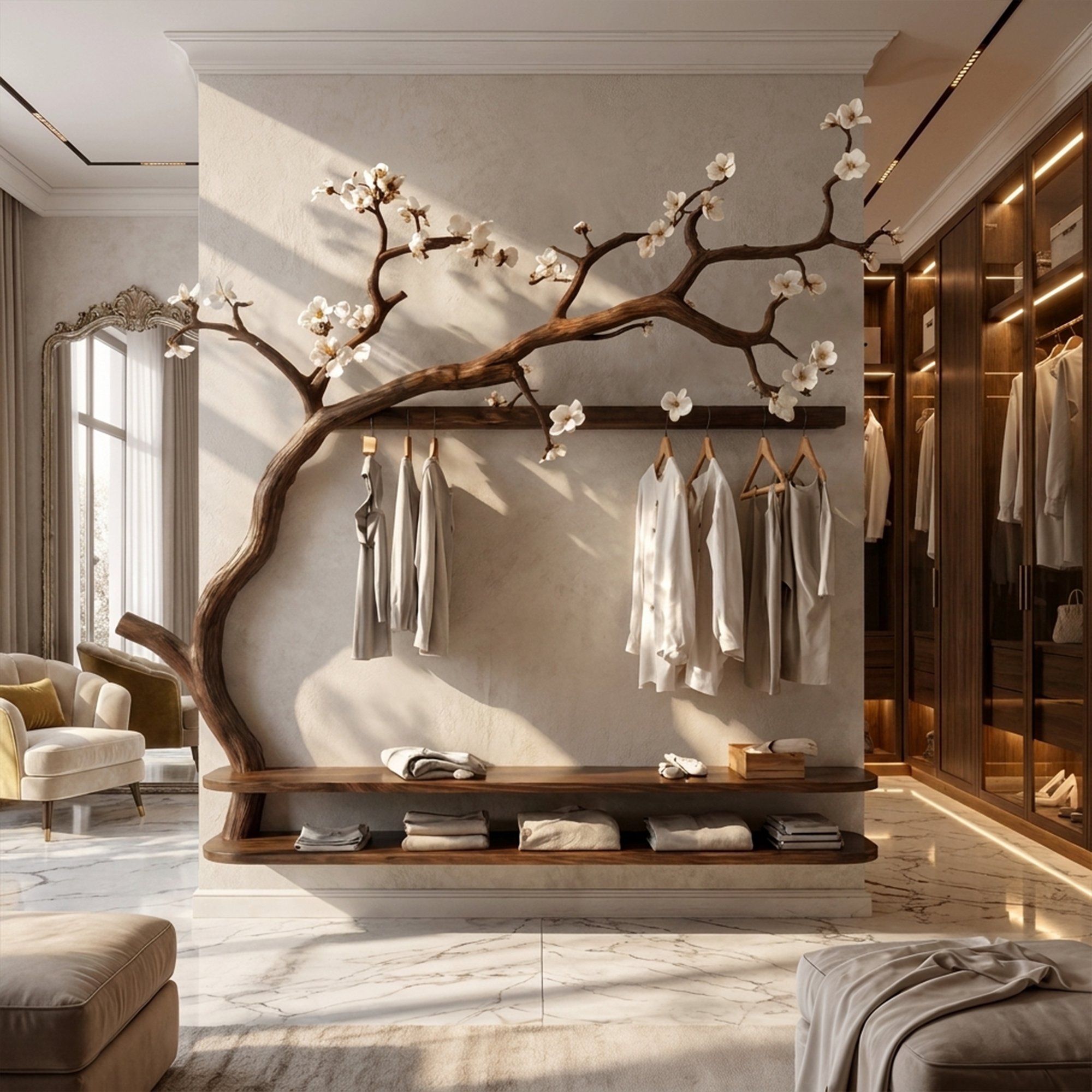Scandinavian Tree Wardrobe Solid Wood Handcrafted Bedroom Organizer SINLKITCR061