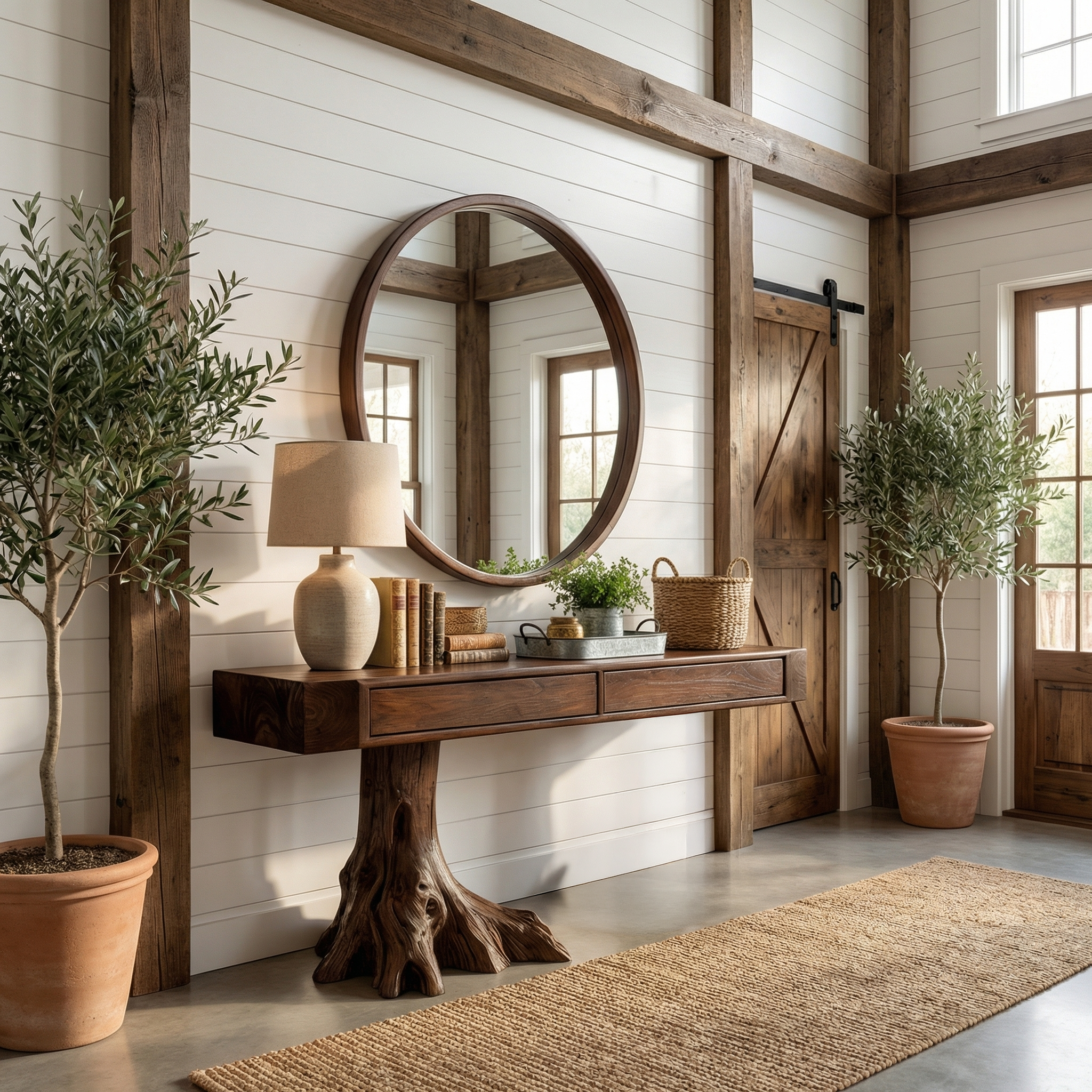 Rustic Tree Root Console Table Solid Wood Raw Nature Inspired Base Entryway Or Hallway SINLKICS561