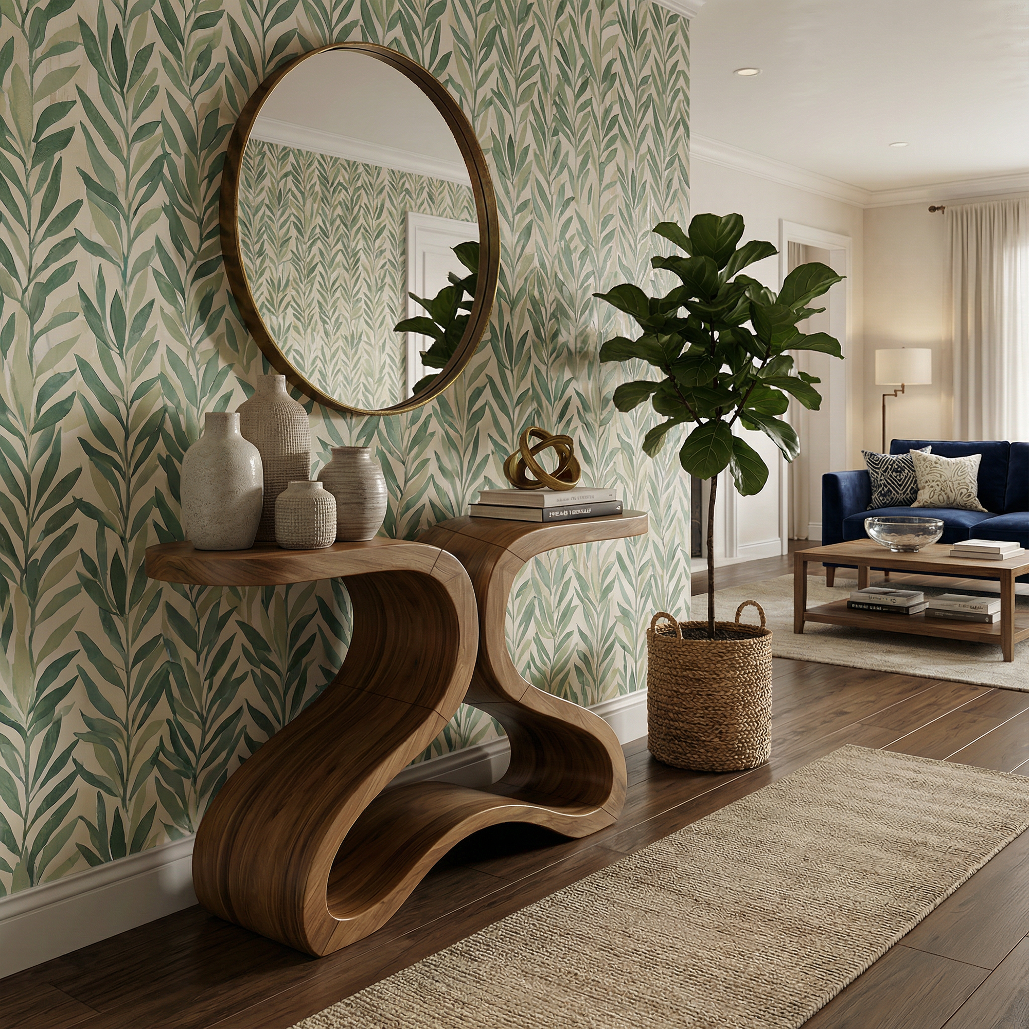 Organic Curved Console Table For Entryway And Living Room SINLKICS568