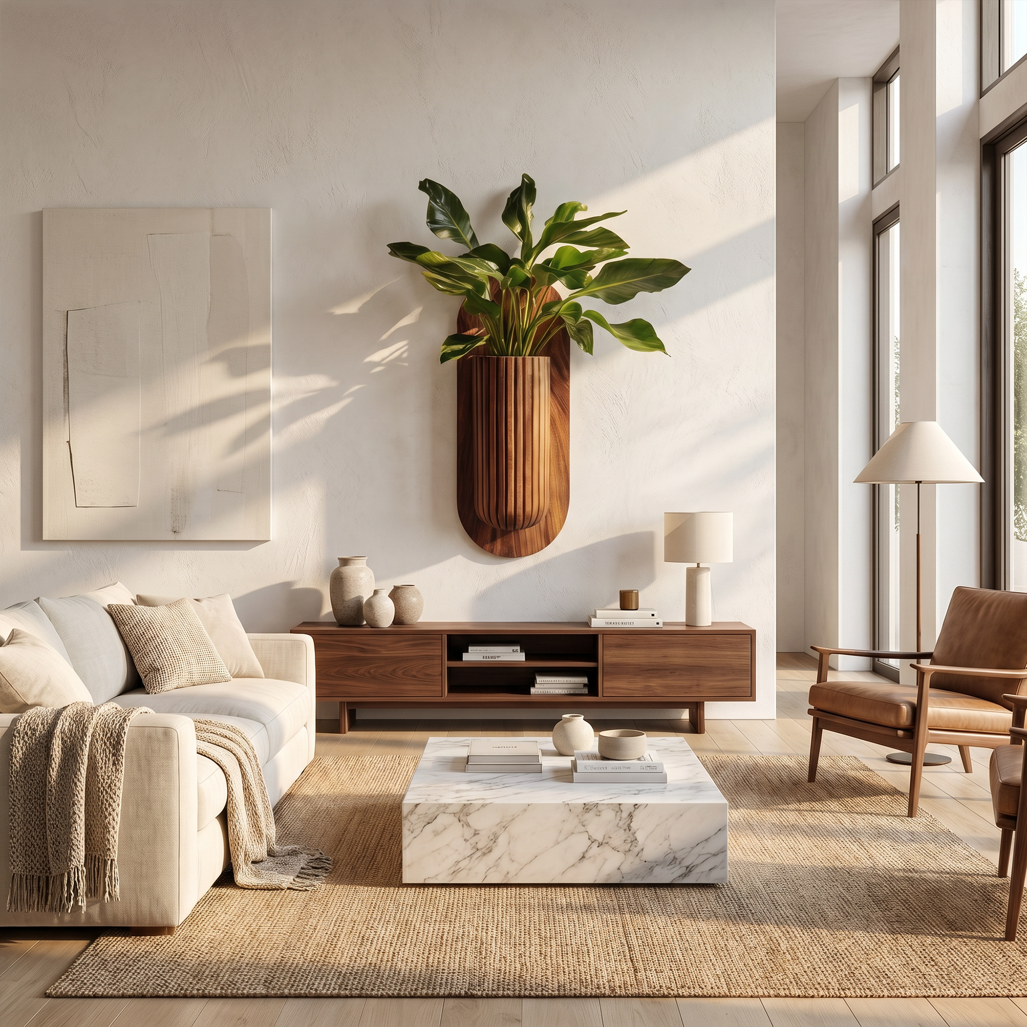 Minimalist Wood Wall Planter With Solid Wood Display Vessel For Plants SINLKIWPR001
