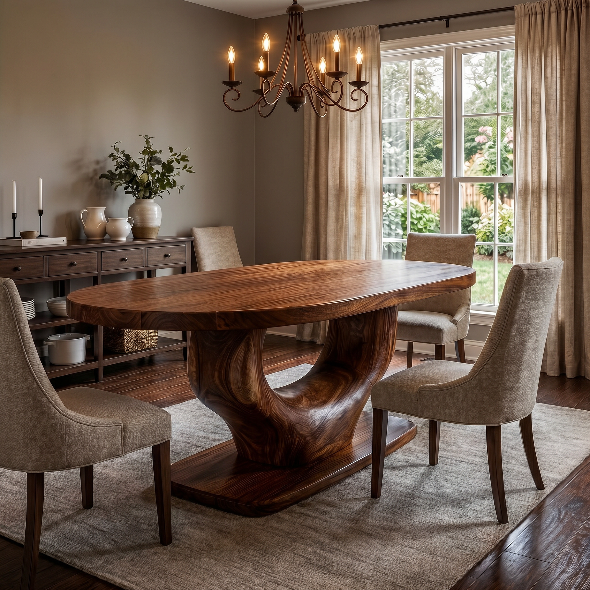Rustic Curved Base Dining Table For Dining Room And Kitchen SINLKIDT167