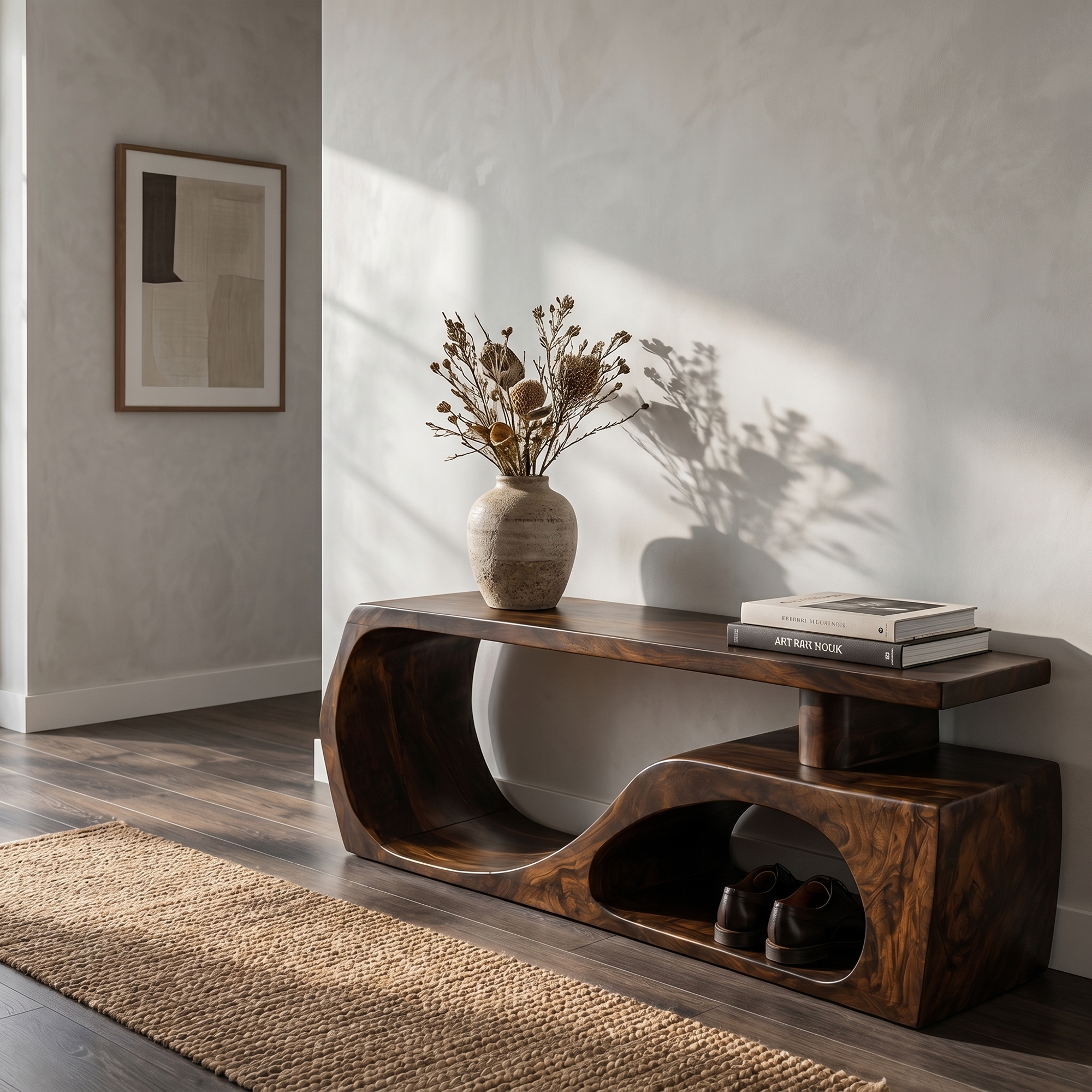 Contemporary Bench With Curved Open Shoe Storage For Entryway And Living Room SINLKIRS119