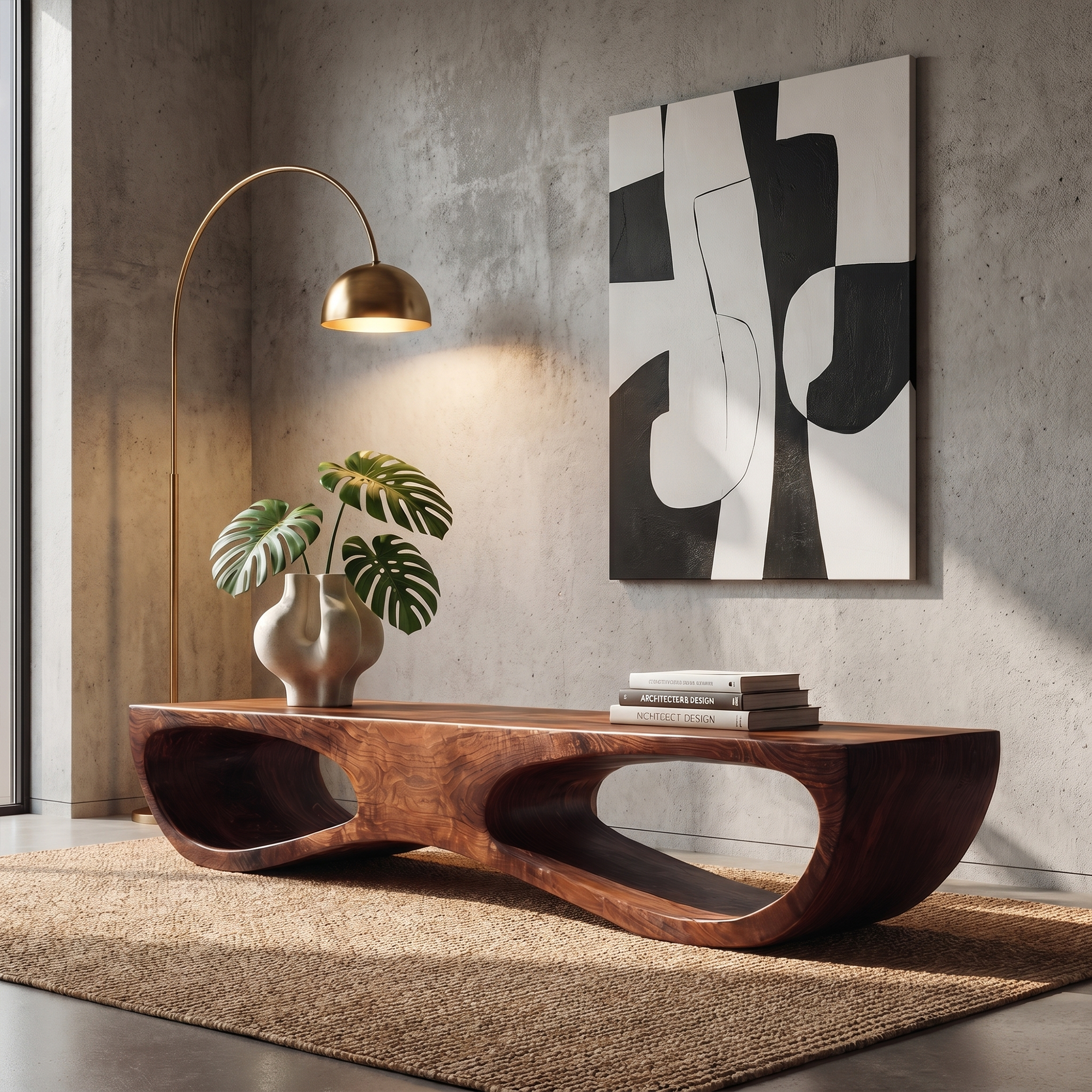 Sculptural Organic Wooden Bench For Entryway Hallway And Living Room SINLKIRS103