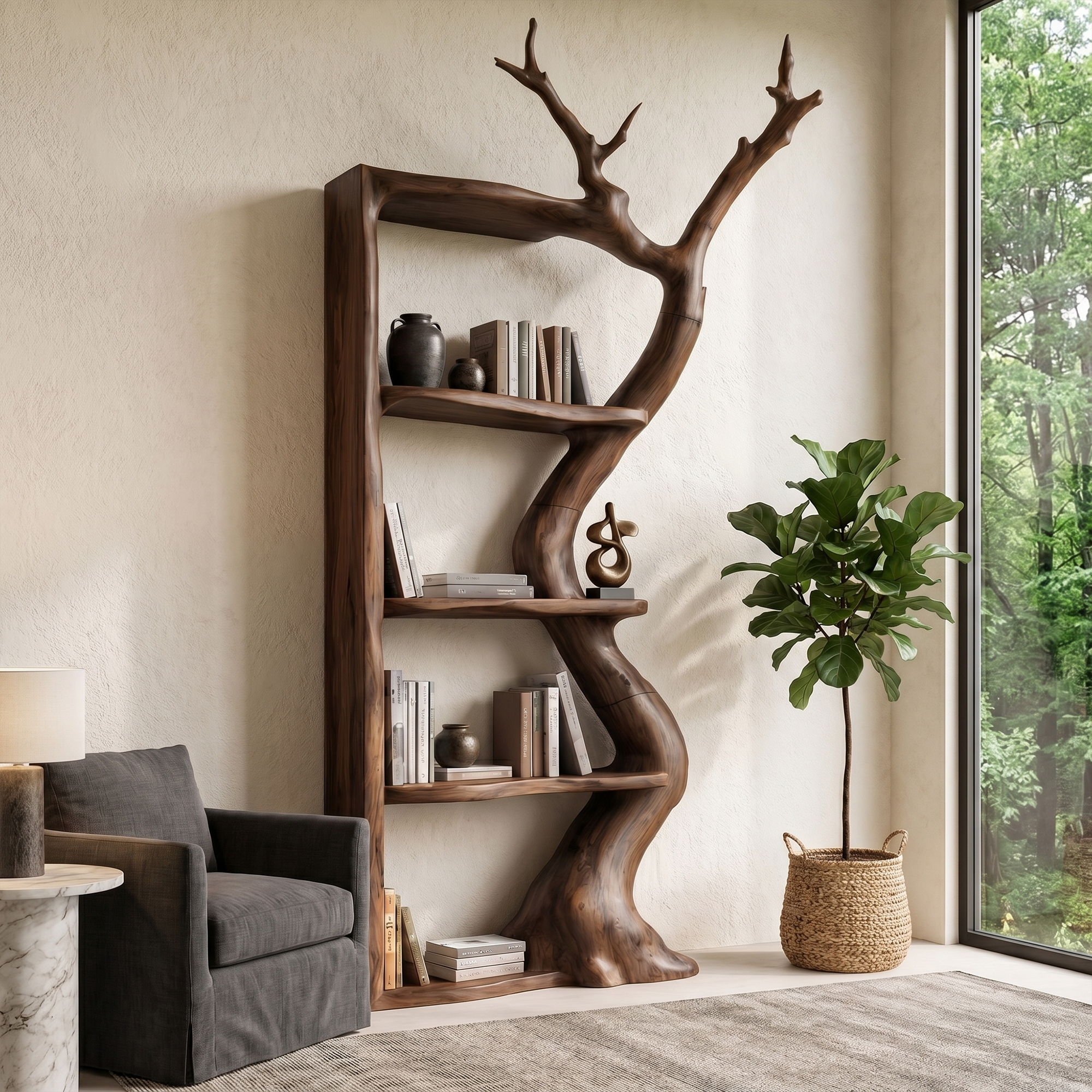 Sculptural Tree Bookshelf With Flowing Branch Frame For Living Room SINLKITB738