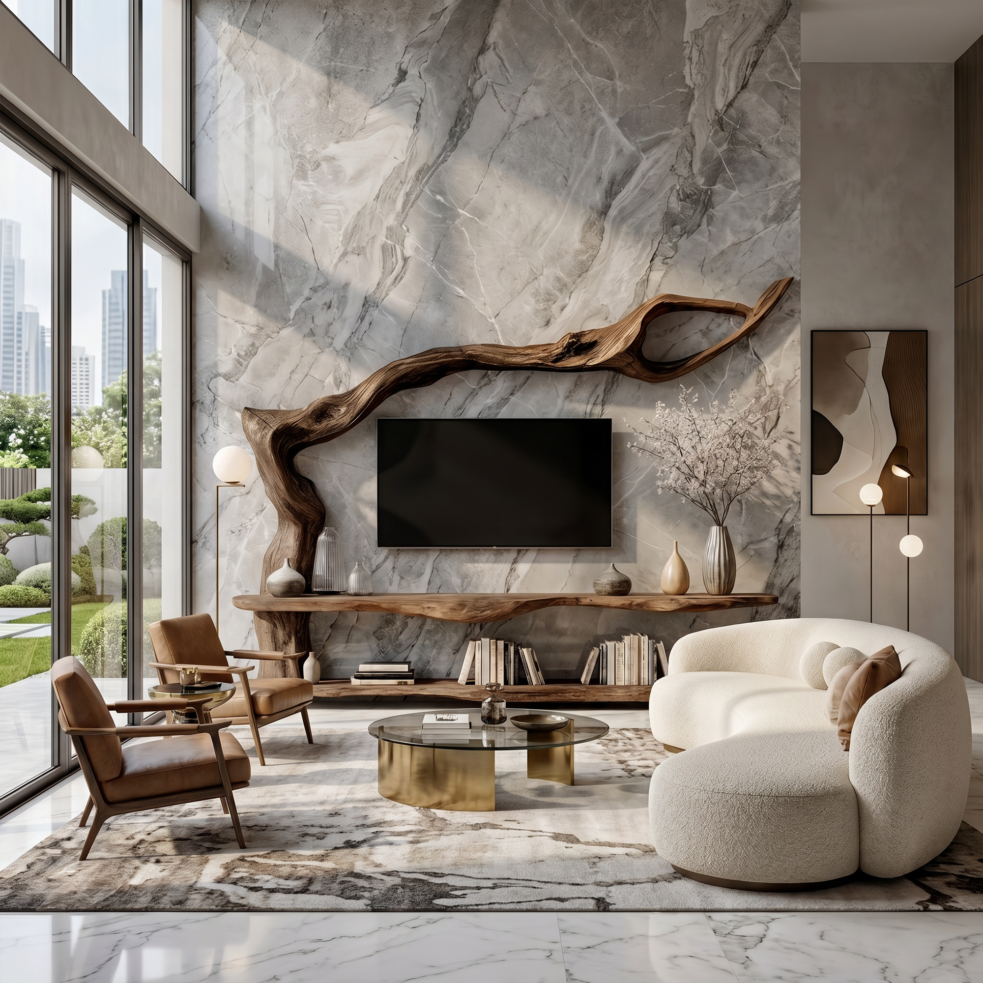 Contemporary TV Cabinet With Sculptural Tree Inspired Base For Living Room SINLKITC077
