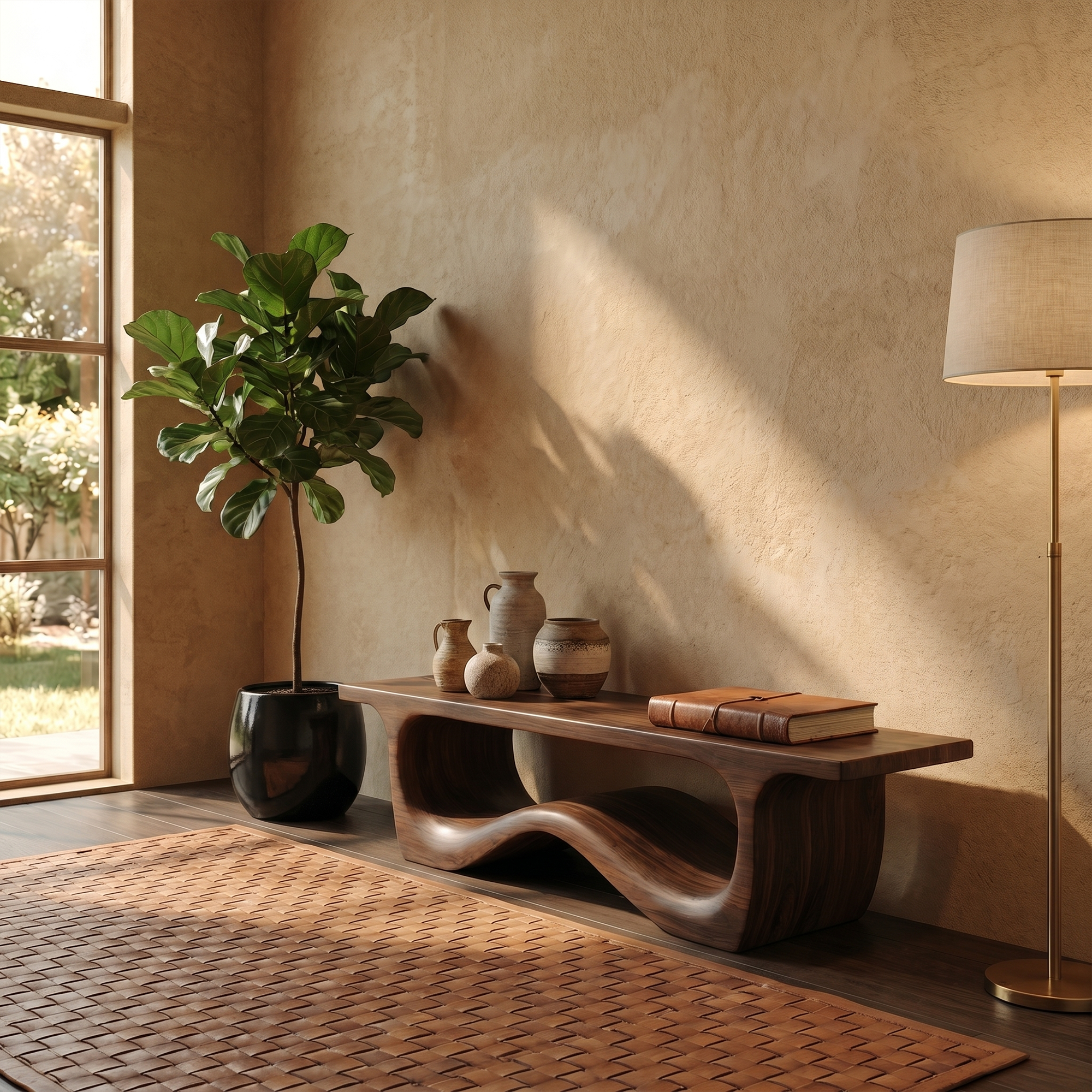 Artistic Sculptural Organic Bench For Entryway Decor SINLKIRS107