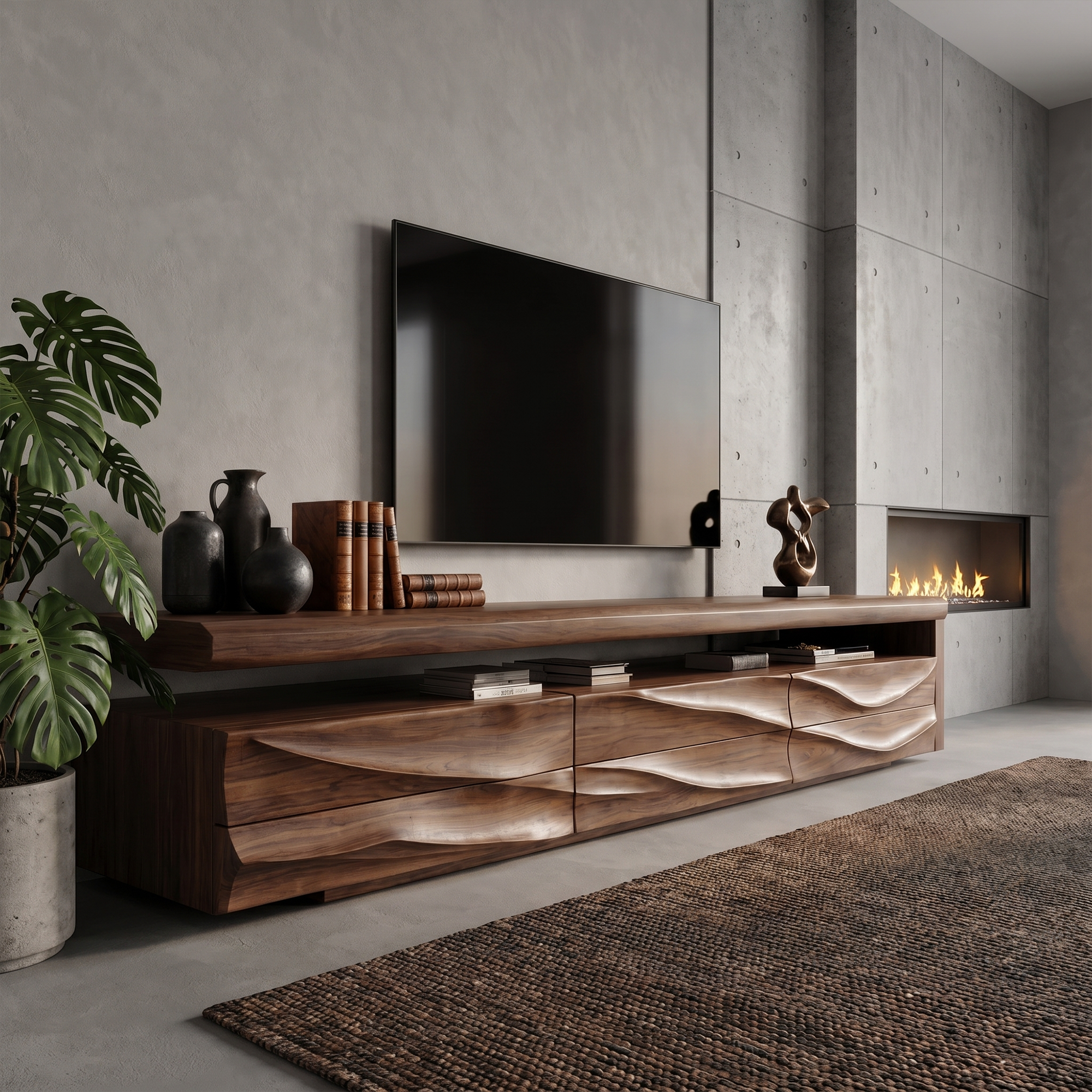 Organic Modern TV Cabinet With Handcrafted Solid Wood Design For Living Room SINLKITC050