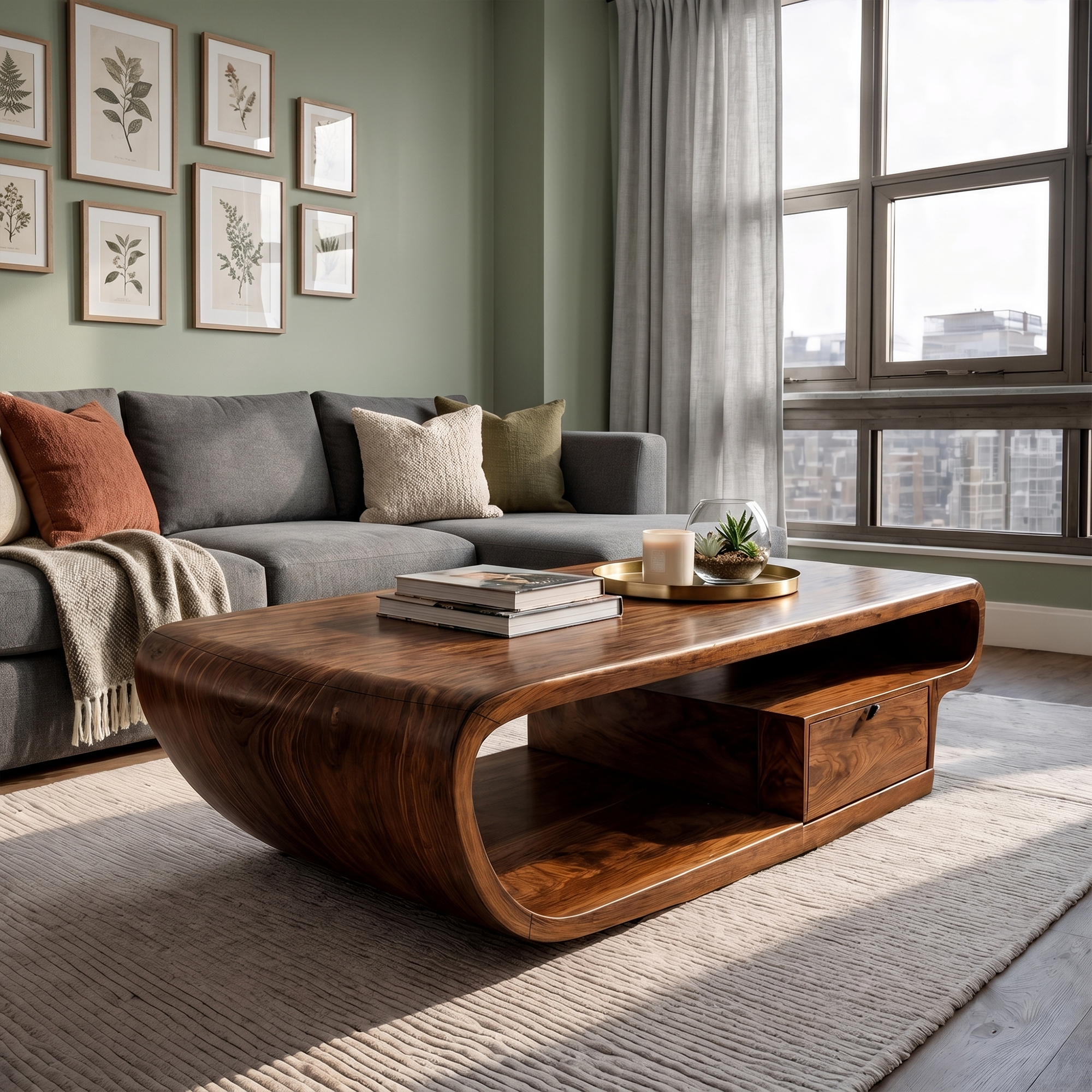 Organic Sculptural Coffee Table With Storage For Living Room And Lounge SINLKICF364