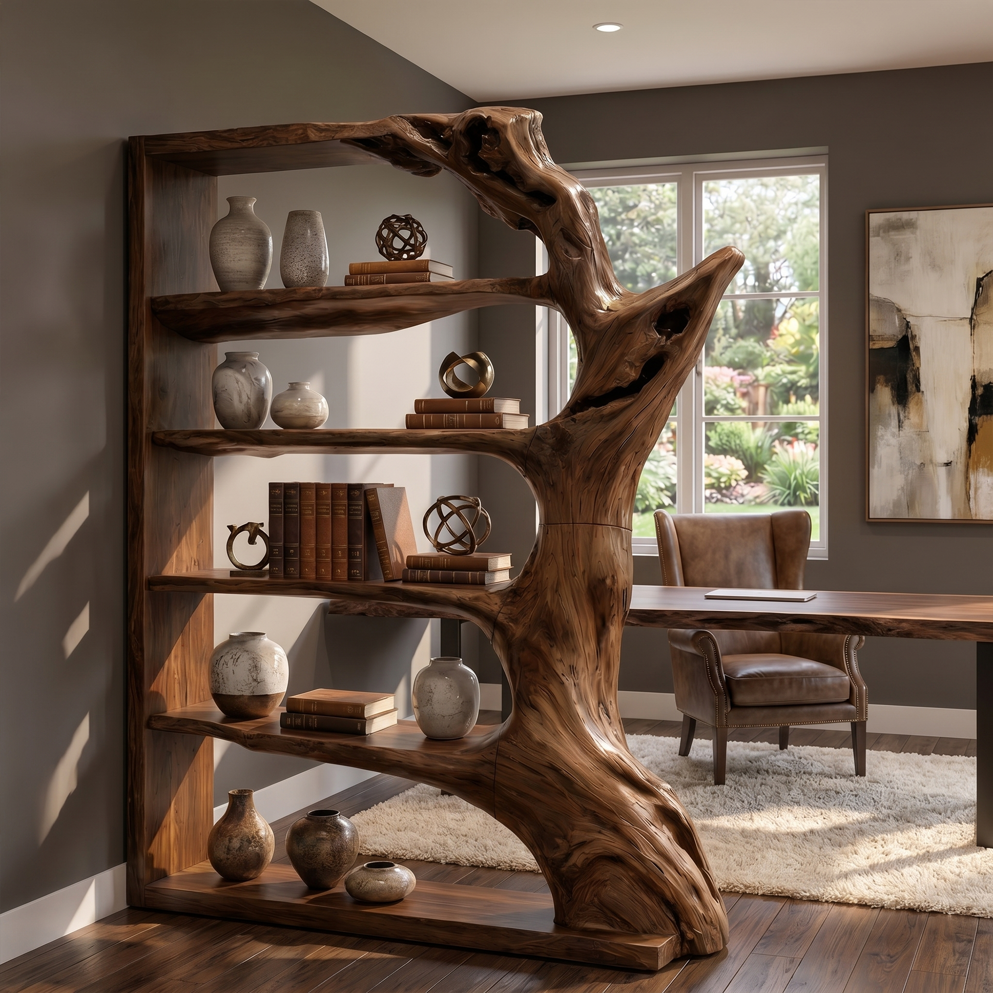 Contemporary Tree Bookshelf With Artistic Solid Wood Design For Living Room SINLKITB740