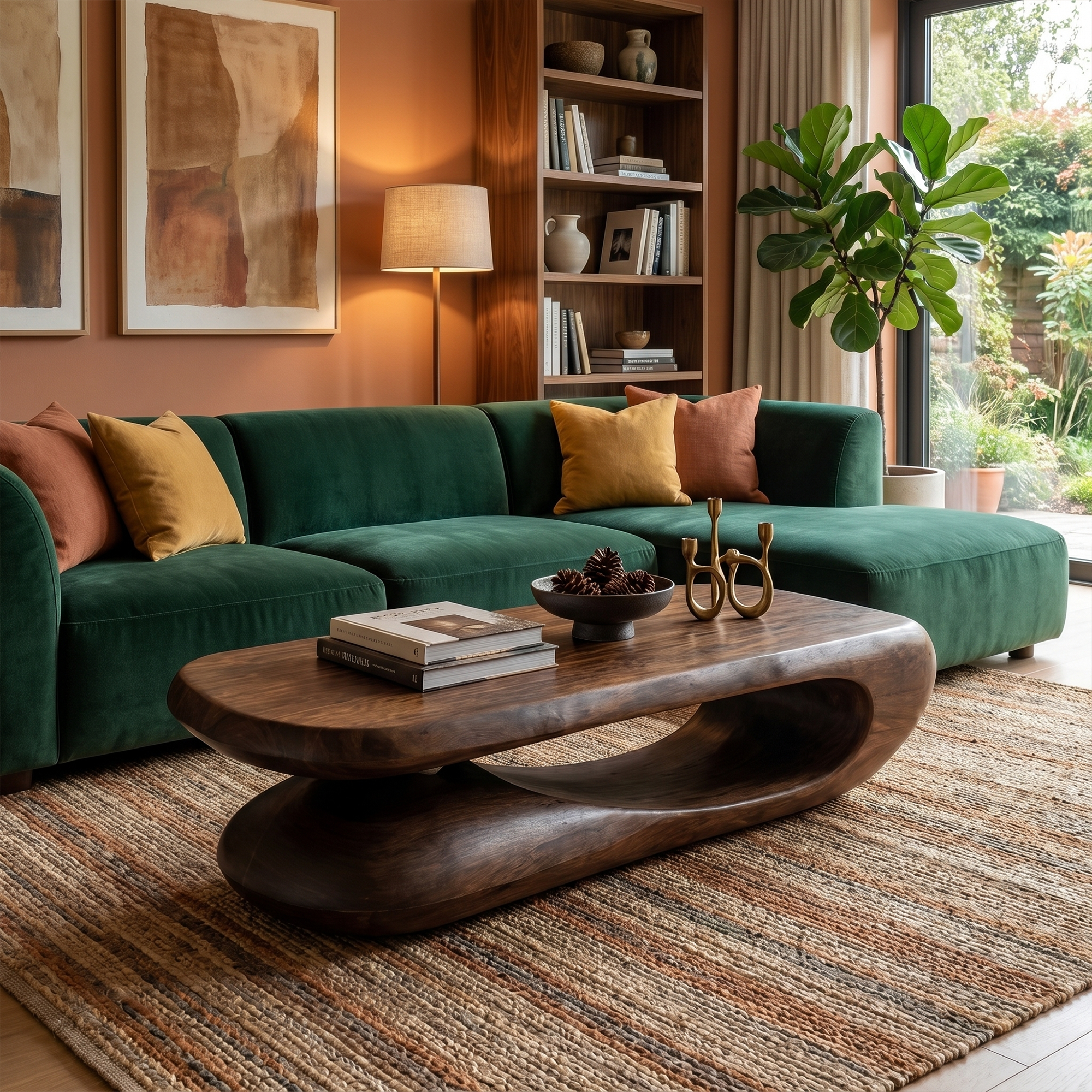 Organic Coffee Table With Flowing Monolithic Wood Form For Living Room SINLKICF375