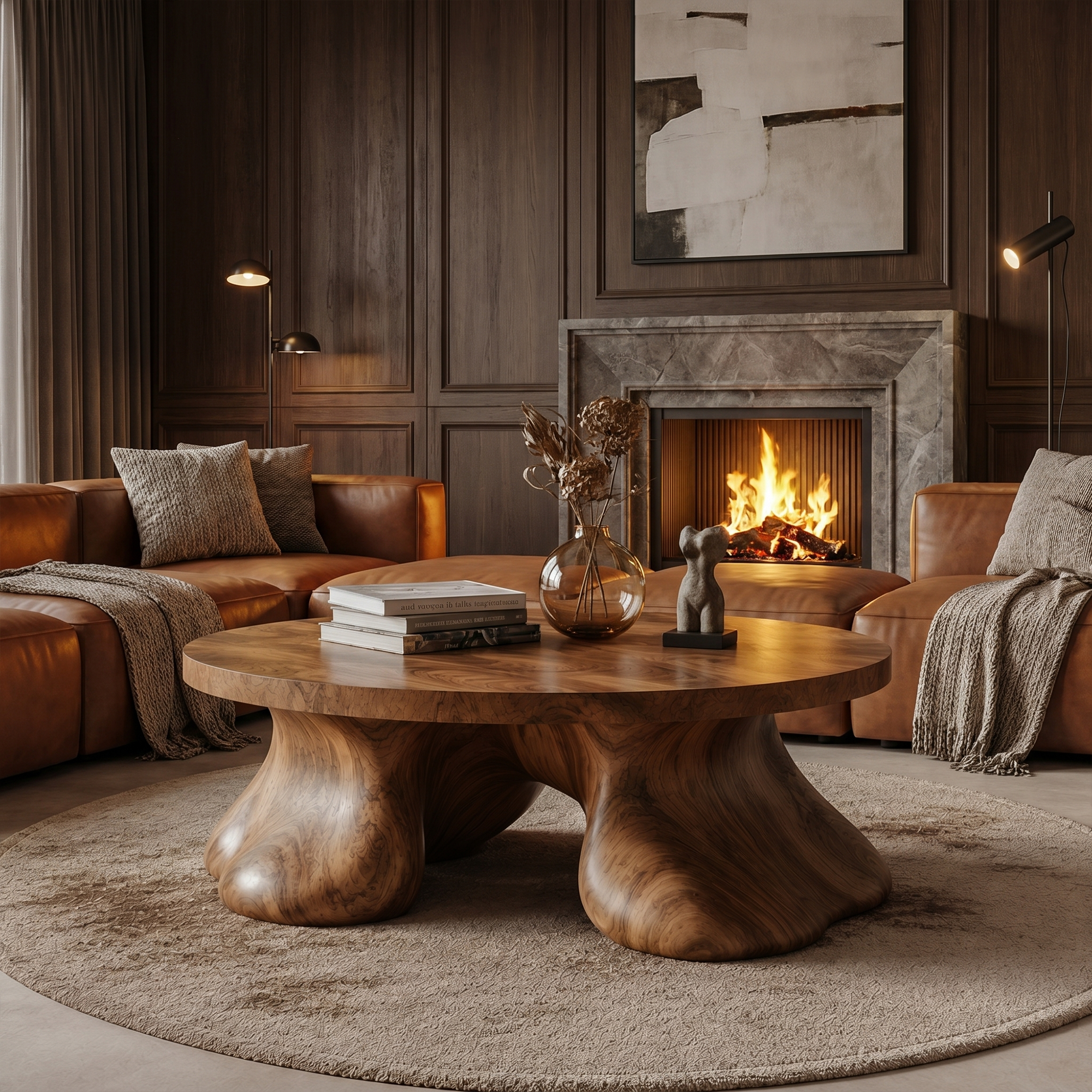 Sculptural Coffee Table With Organic Freeform Top For Living Room SINLKICF376