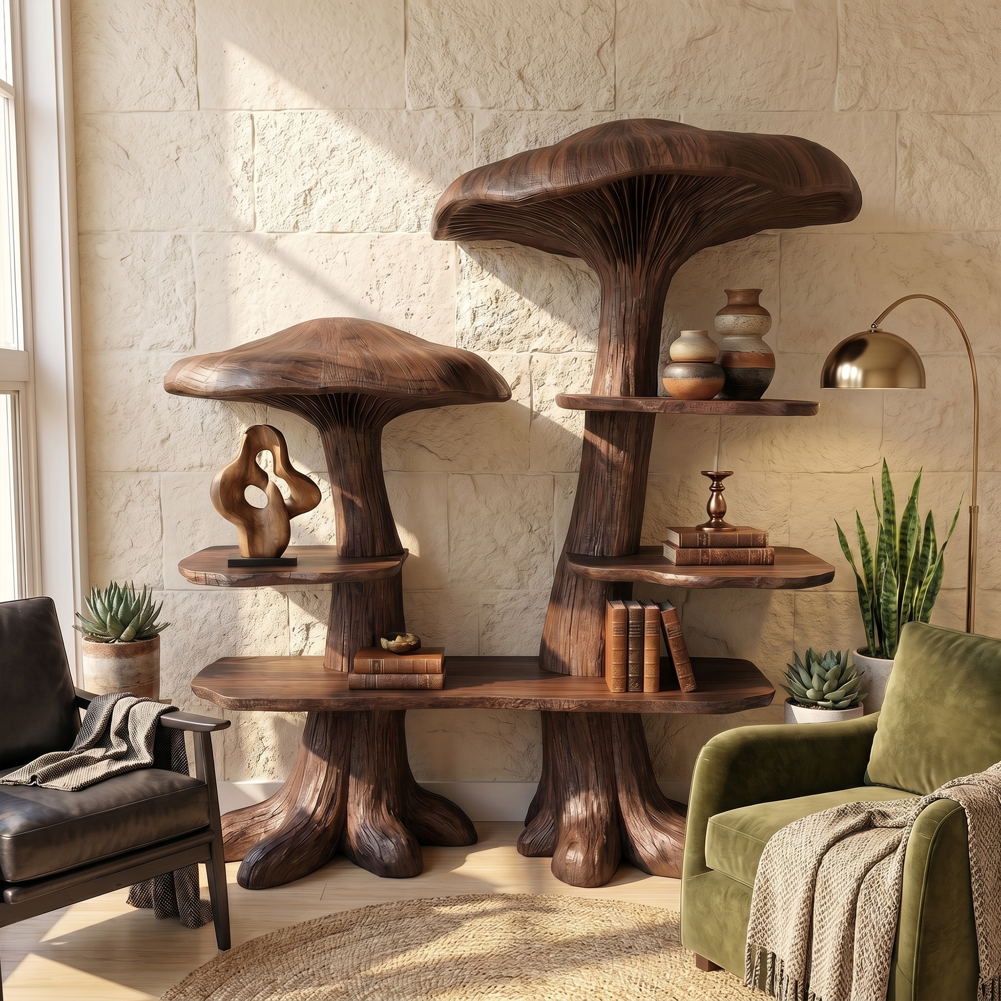 Nature Inspired Mushroom Bookshelf With Open Display Storage For Living Room SINLKITB743