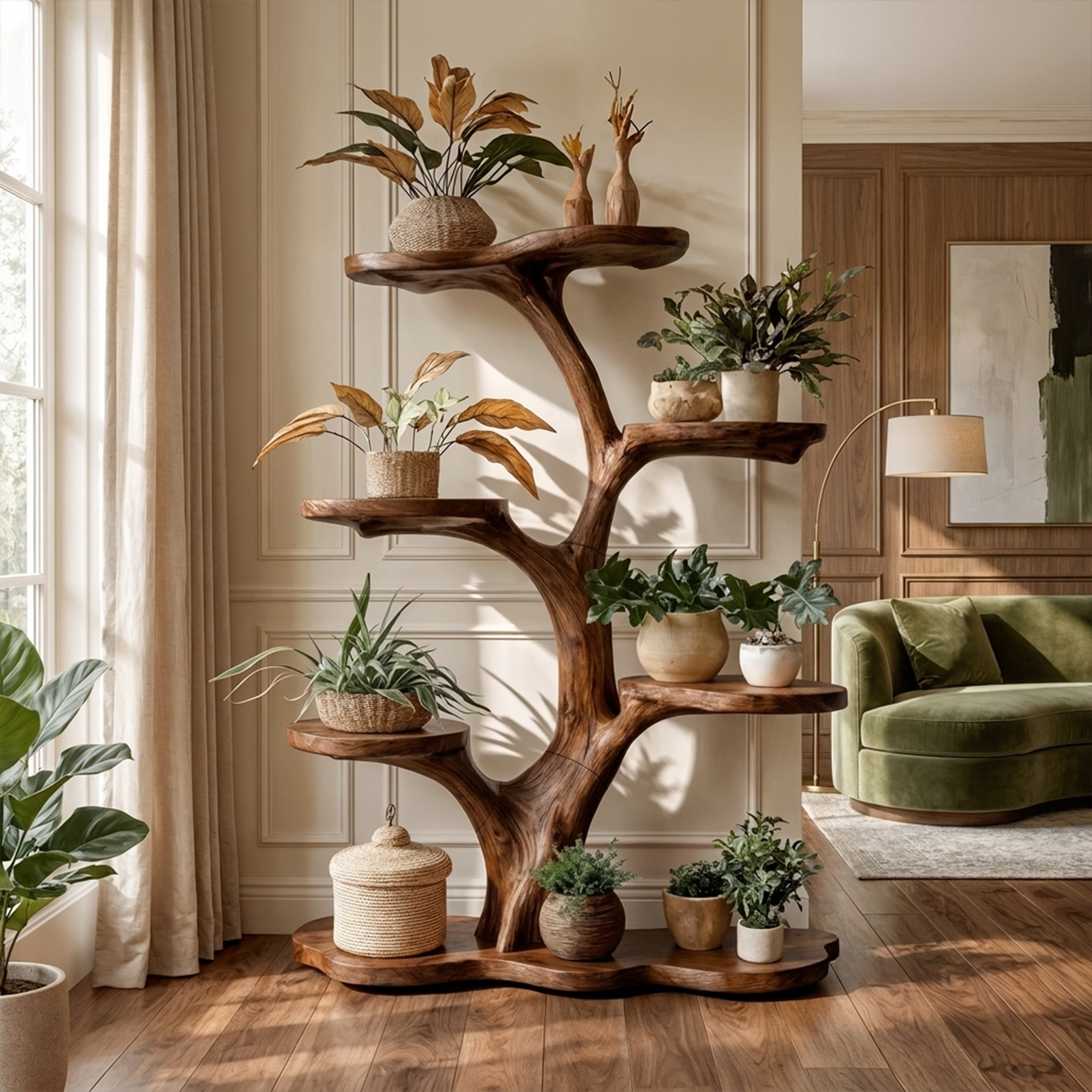 Rustic Tree Plant Shelf Indoor Green Display Living Room SINLKITT074