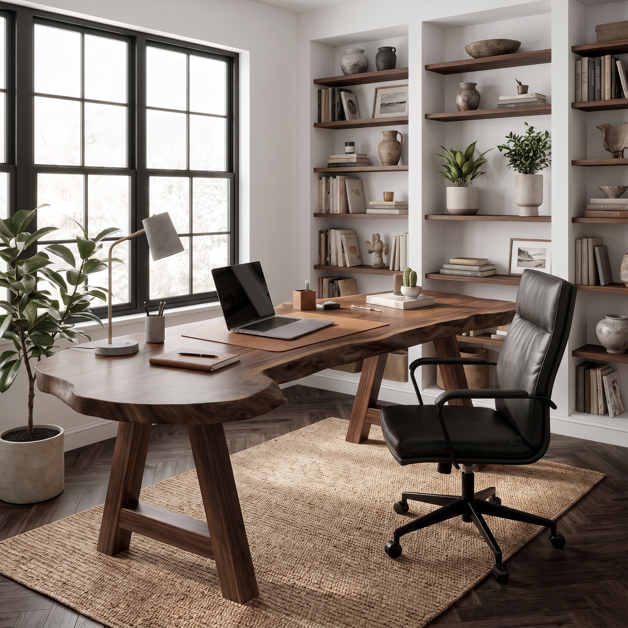 Rustic Writing Desk With Live Edge Wood Top And Metal Legs For Home Office SINLKIDK158