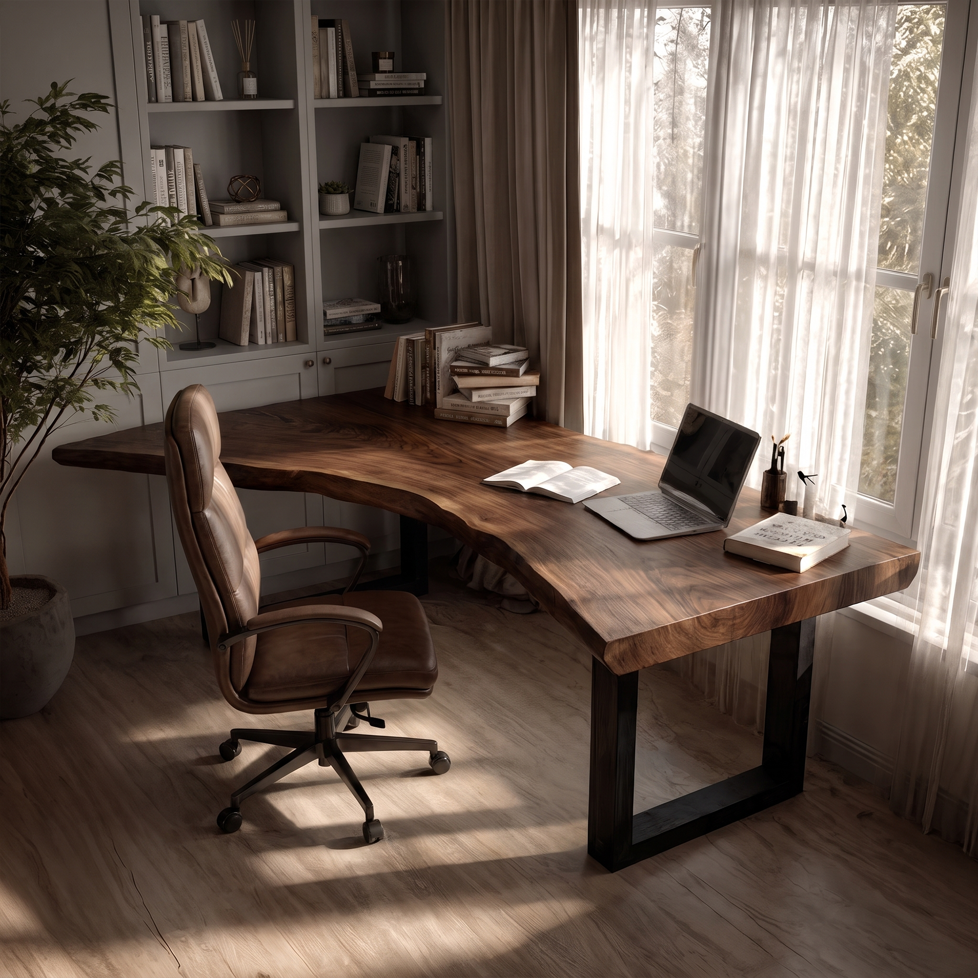 Live Edge Office Desk With Handcrafted Wood Slab Top For Home Office SINLKIDK159