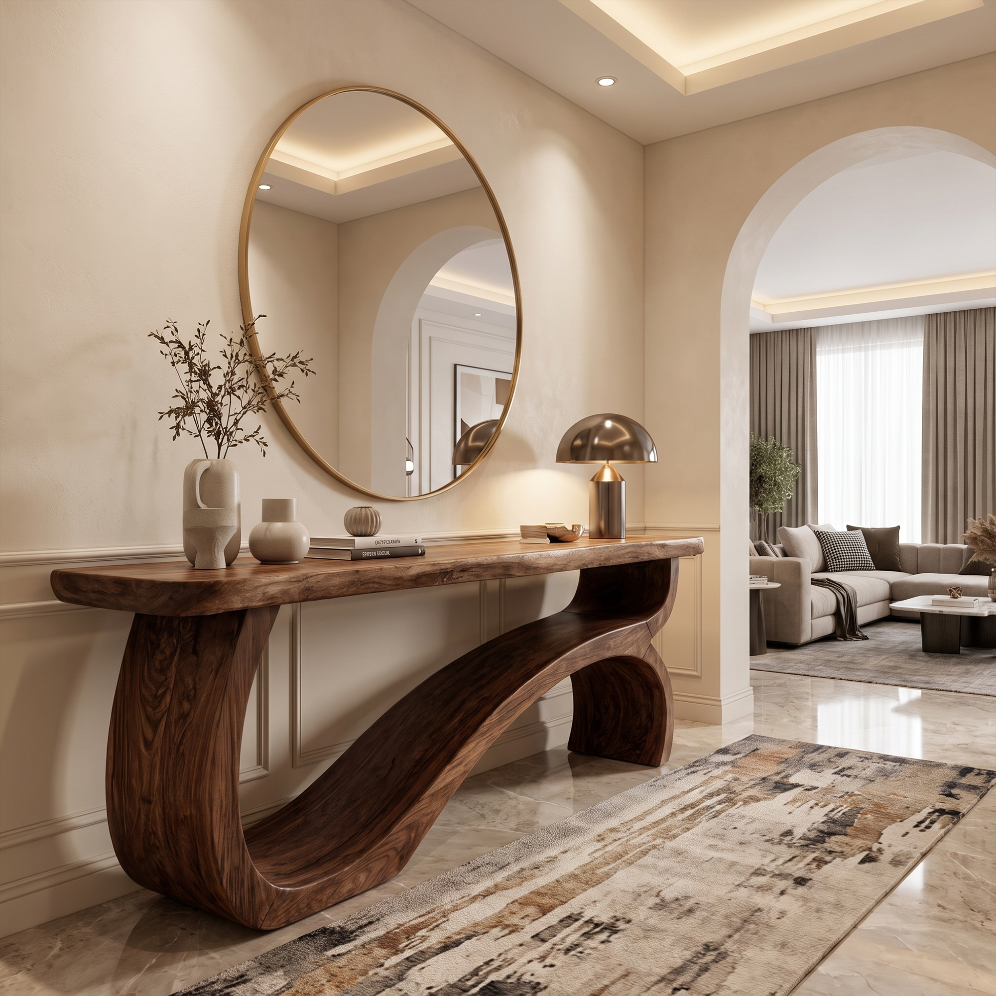 Modern Console Table Table With Sculptural Open Wood Base For Living Room SINLKICS667