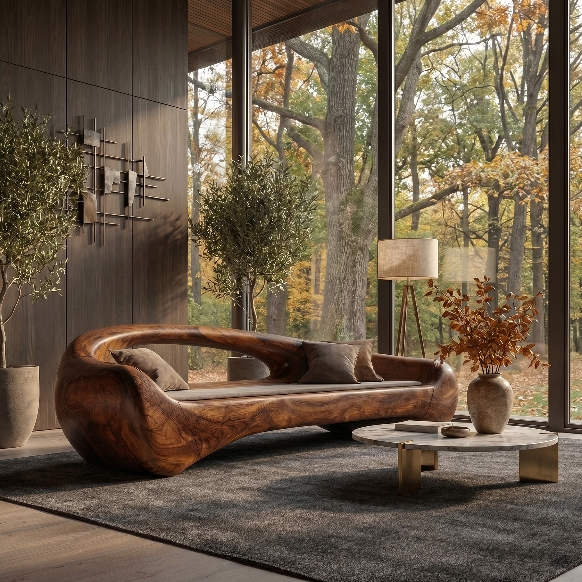 Organic Sofa Frame With Sculptural Solid Wood Design For Living Room SINLKISF021