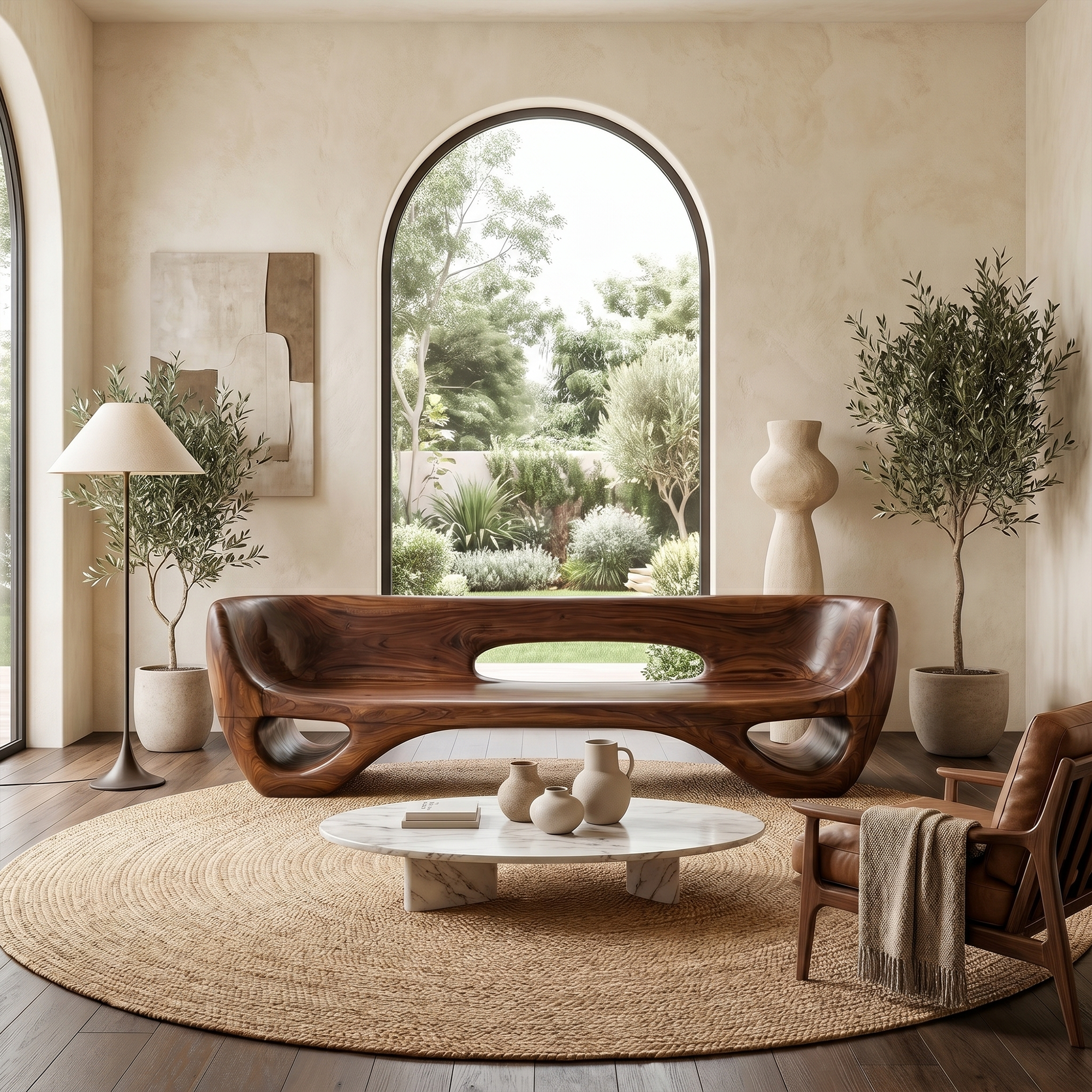 Rustic Organic Sofa Frame With Sculptural Open Base And Solid Wood Design For Living Room SINLKISF022