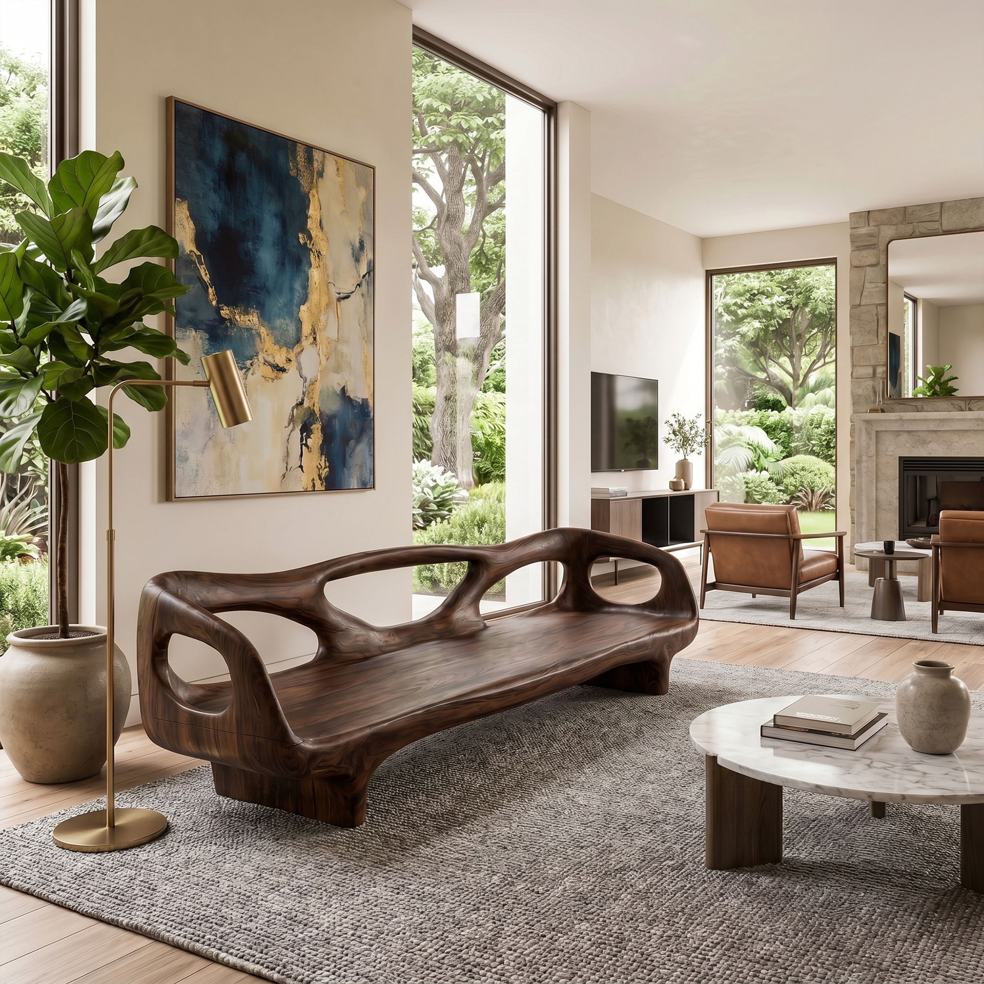 Organic Sculptural Sofa Frame With Curved Open Arm Design For Living Room SINLKISF024