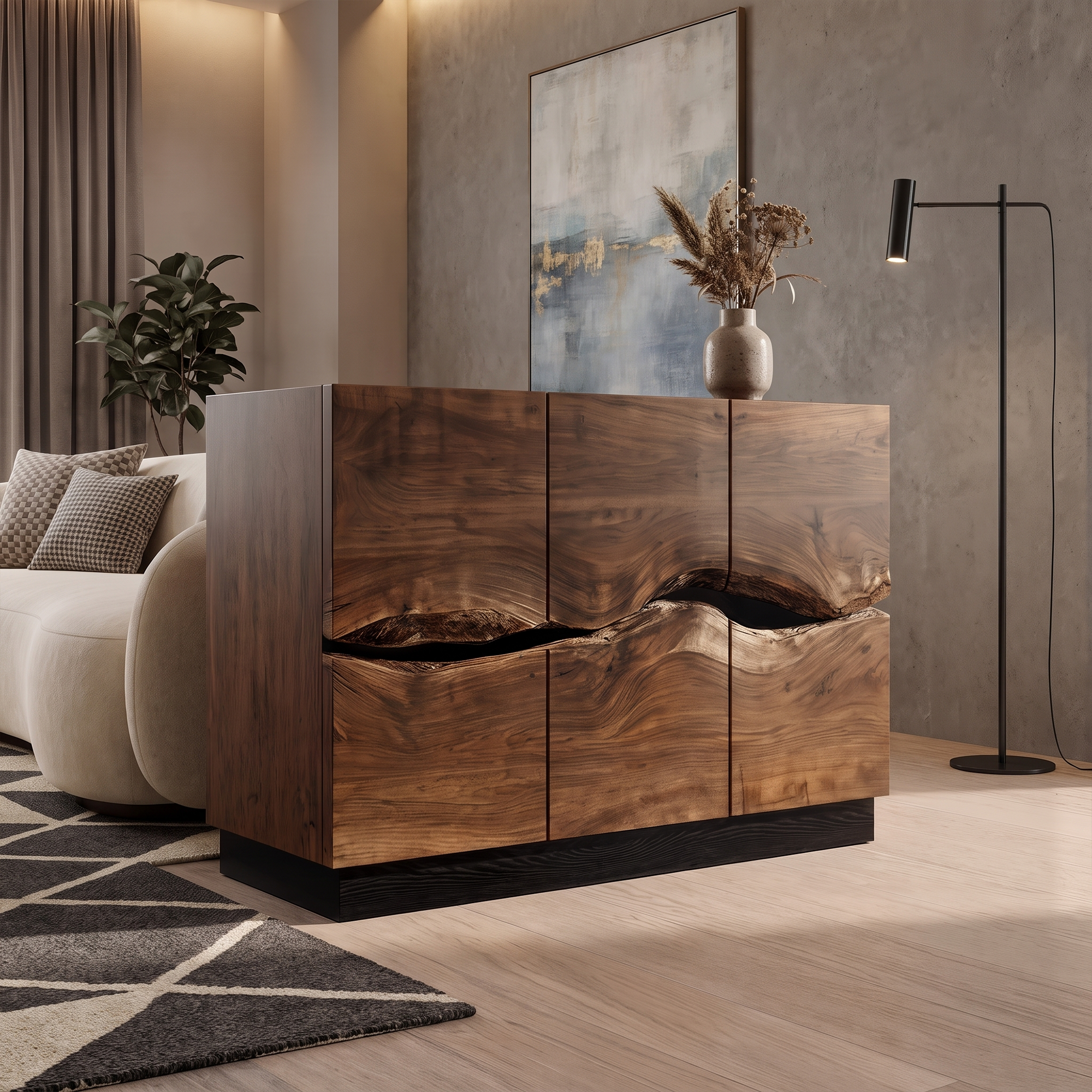 Modern Storage Cabinet With Artistic Carved Wood Doors For Entryway SINLKISC539