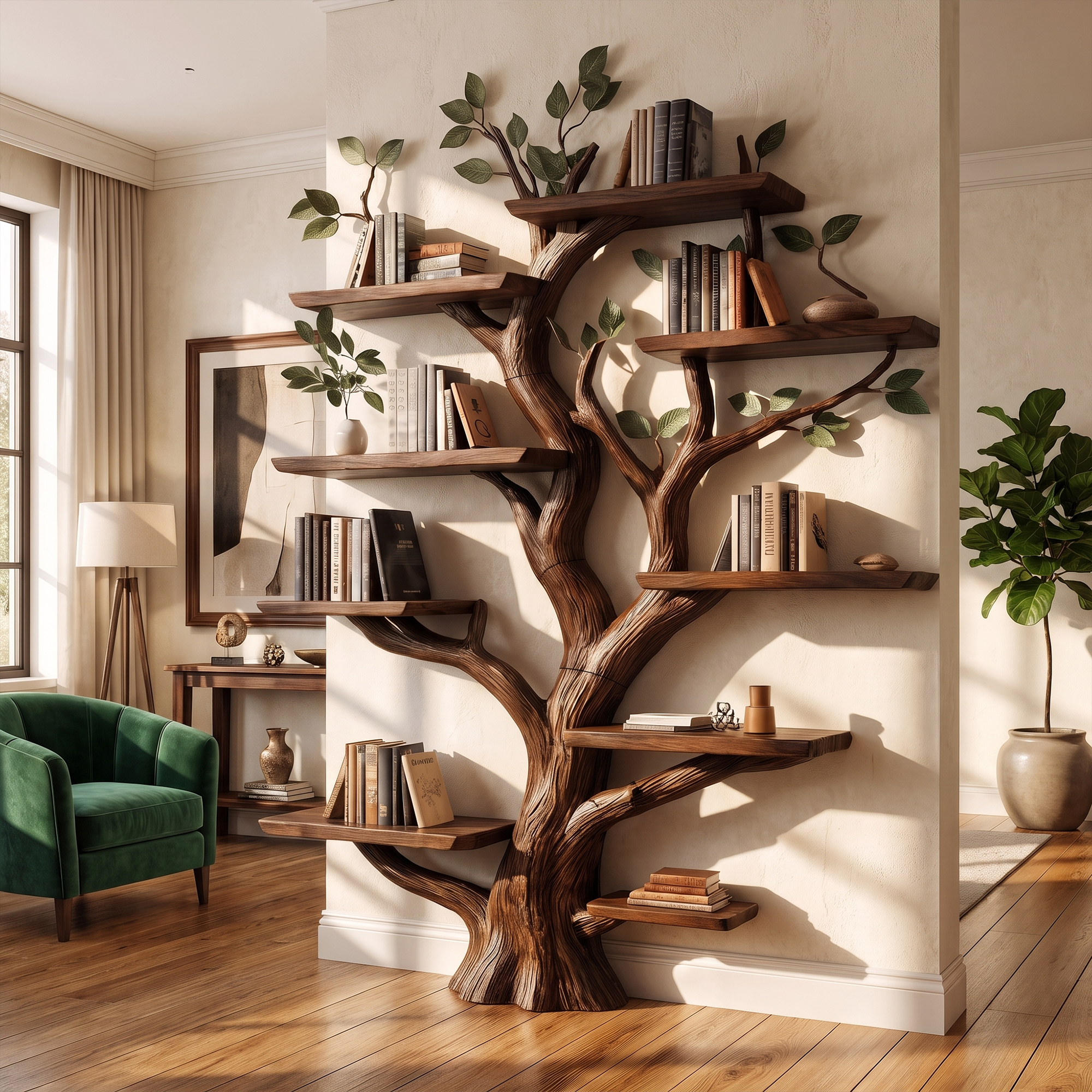 Rustic Solid Wood Tree Bookshelf For Living Room Or Study Room SINLKITB527
