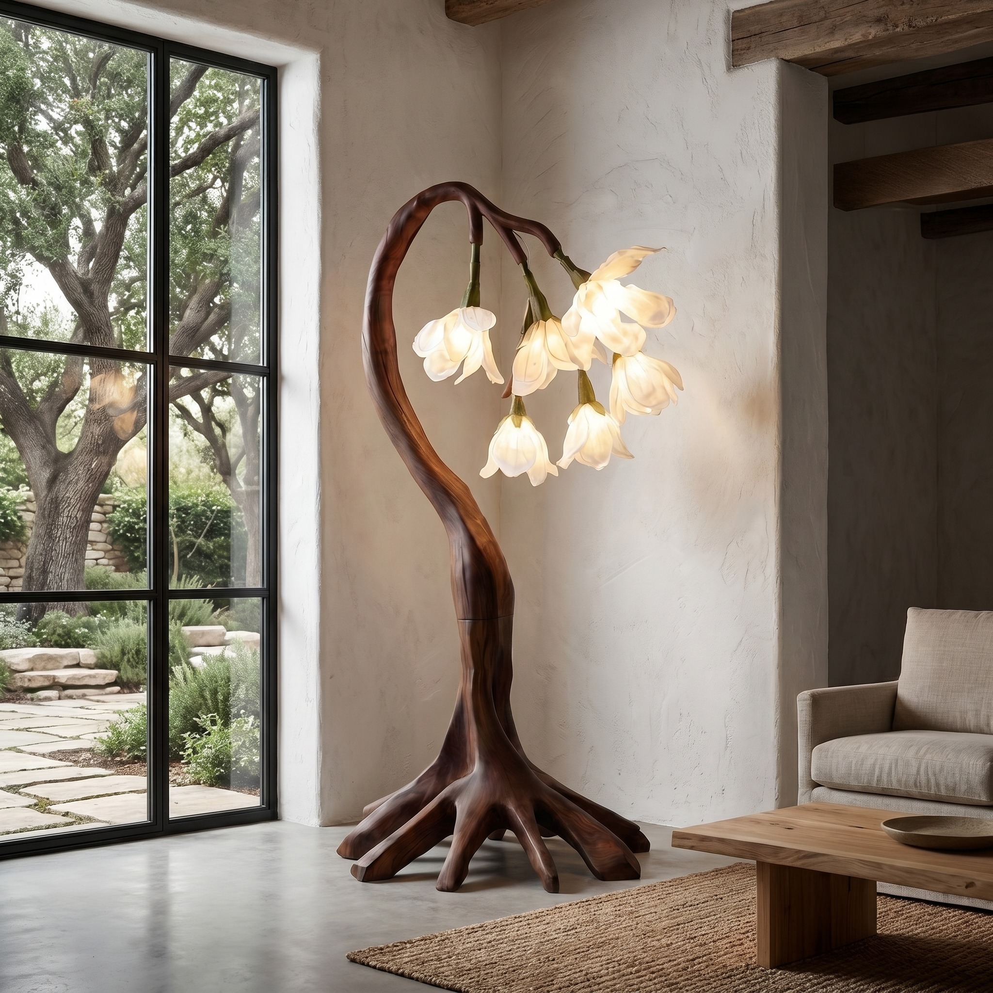 Flower Petal Floor Lamp With Solid Wood Base For Living Room And Bedroom SINLSAFLP073