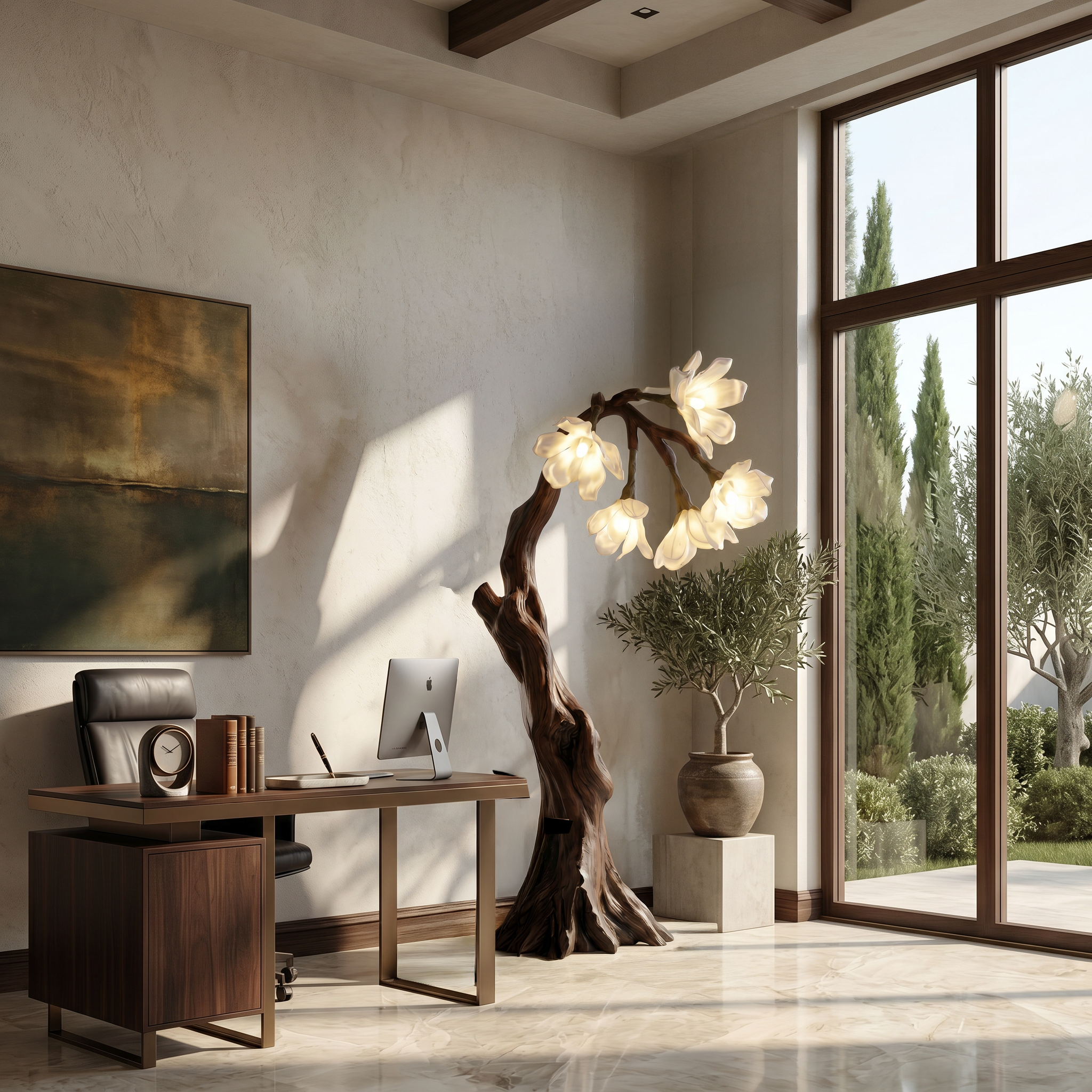 Botanical Standing Lamp With Flower Shade For Living Room And Bedroom SINLSAFLP076