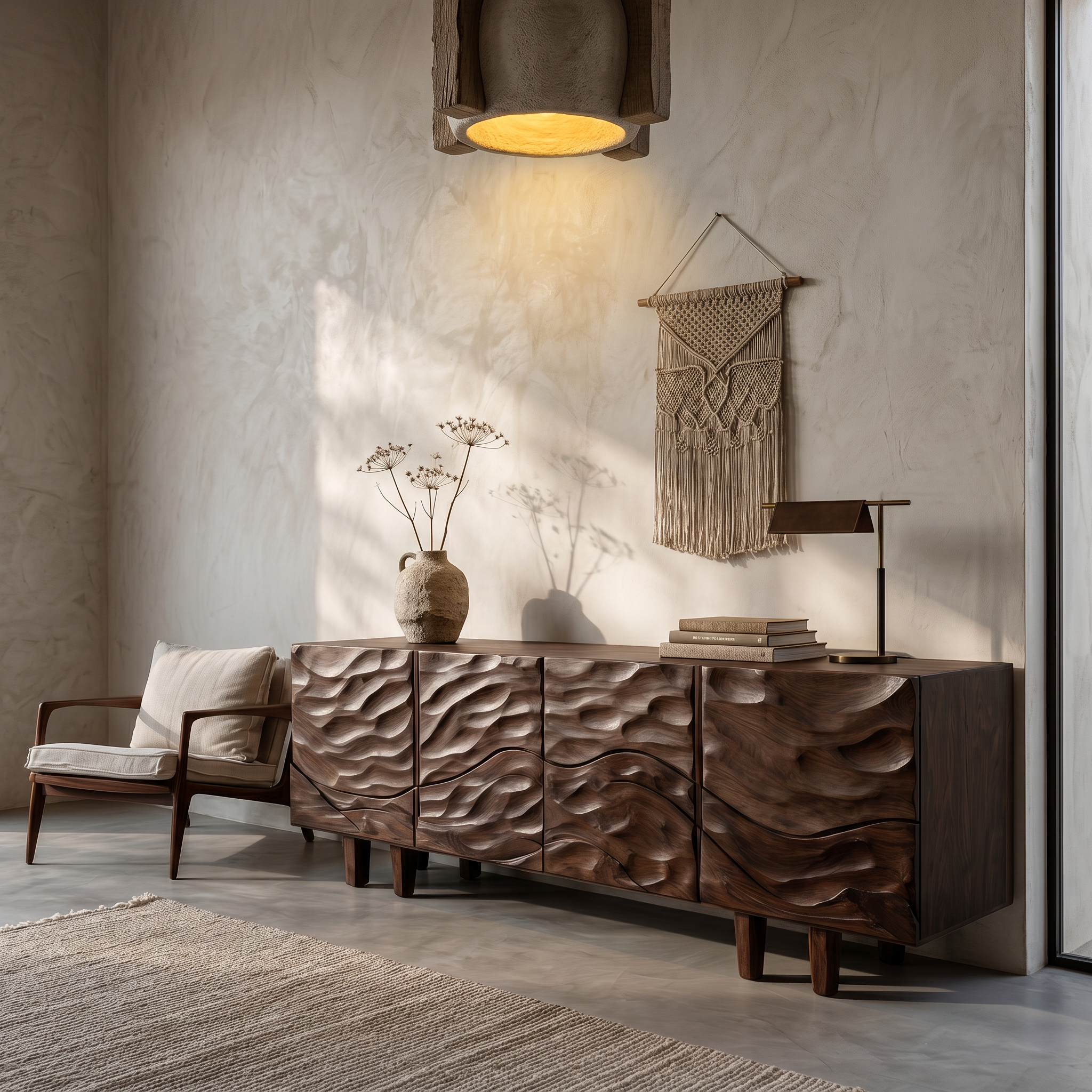 Sculptural Sideboard With Flowing Wood Grain Doors For Living Room SINLSASC520