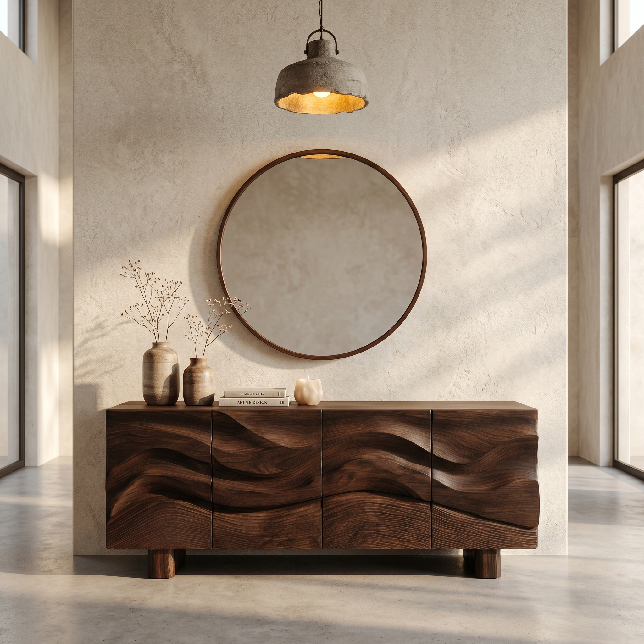 Modern Organic Sideboard With Wave Front Wood Doors For Living Room SINLSASC521