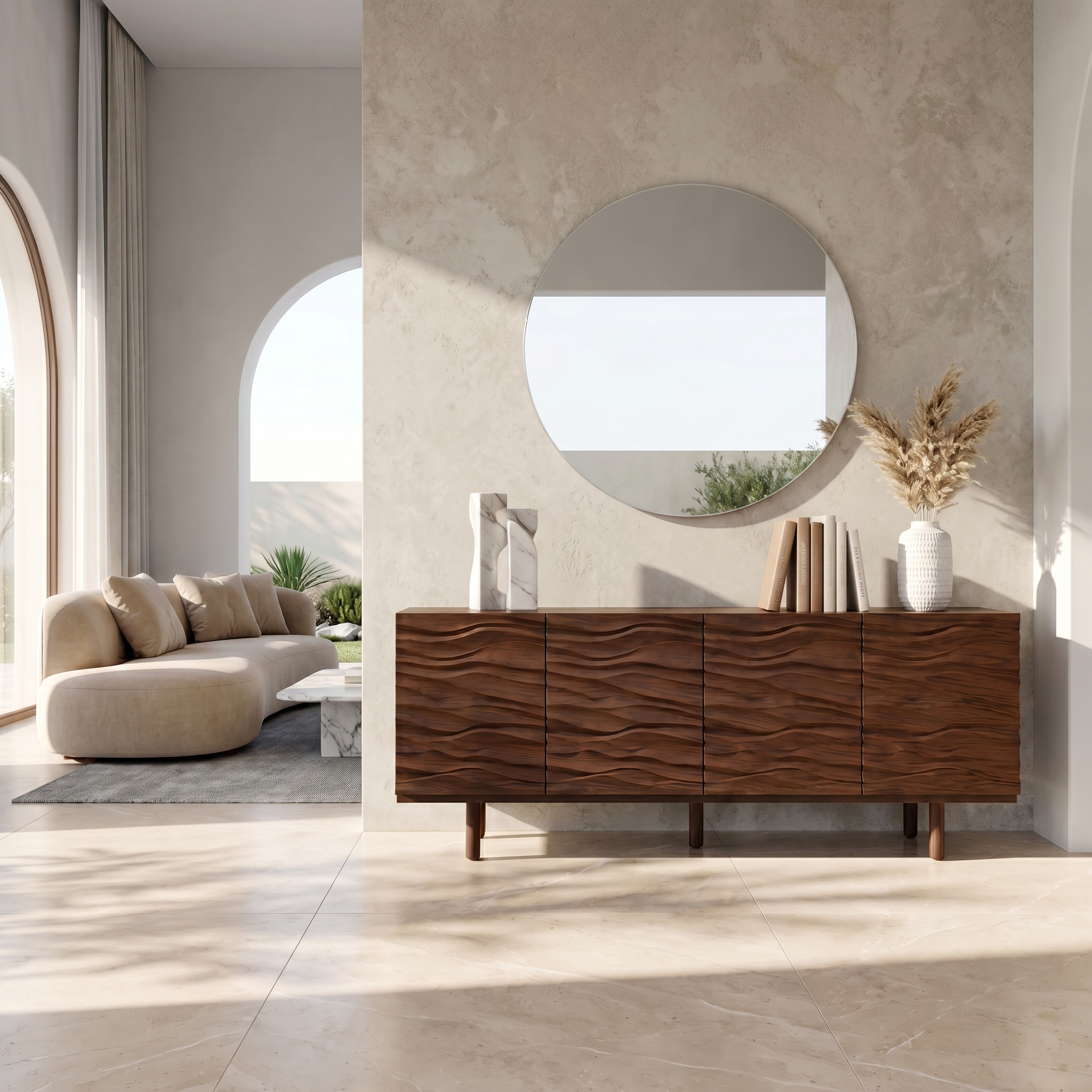 Modern Minimalist Sideboard With Textured Wood Doors For Living Room SINLSASC523
