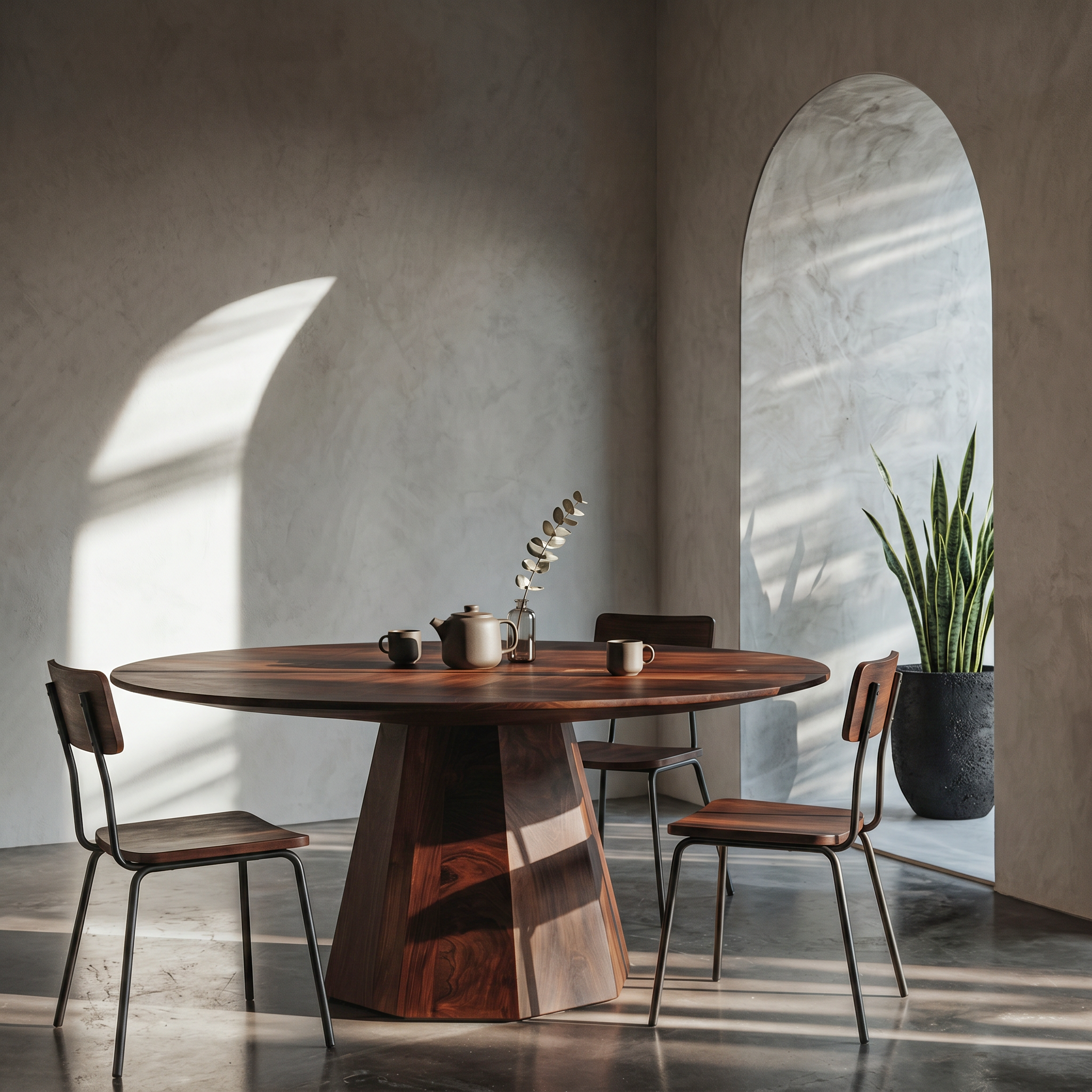 Organic Dining Table With Solid Wood Top And Sculptural Pedestal Base For Dining Room SINLSADT194
