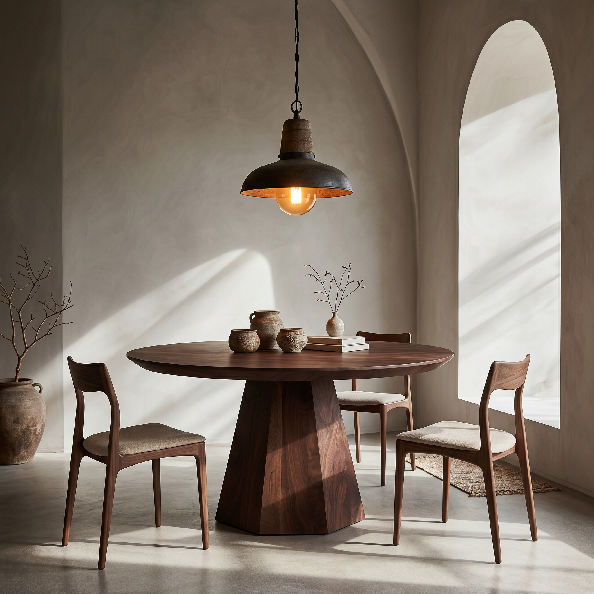 Mid Century Dining Table With Tapered Sculptural Pedestal For Dining Room SINLSADT195