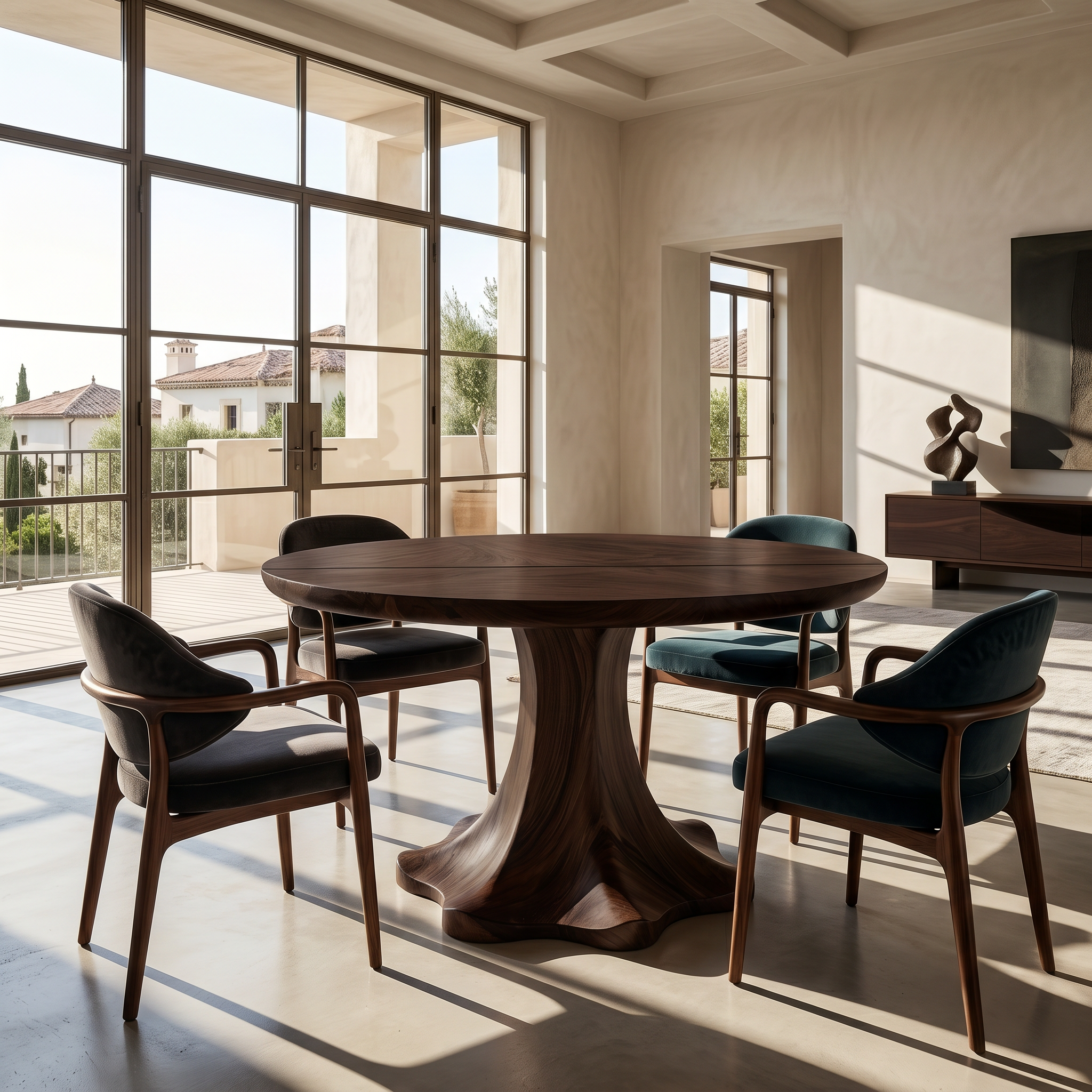 Farmhouse Dining Table With Sculptural Wooden Base Farmhouse Round Dining Table With Sculptural Wooden Base For Dining Room SINLSADT197