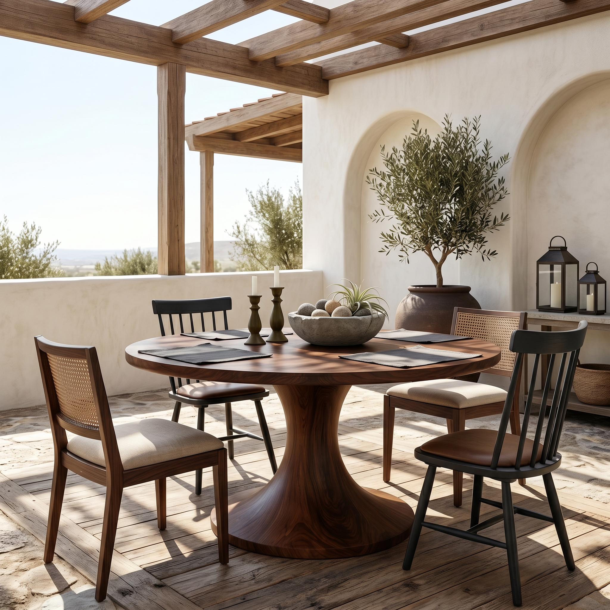 Contemporary Dining Table With Handcrafted Solid Wood Pedestal For Kitchen SINLSADT198