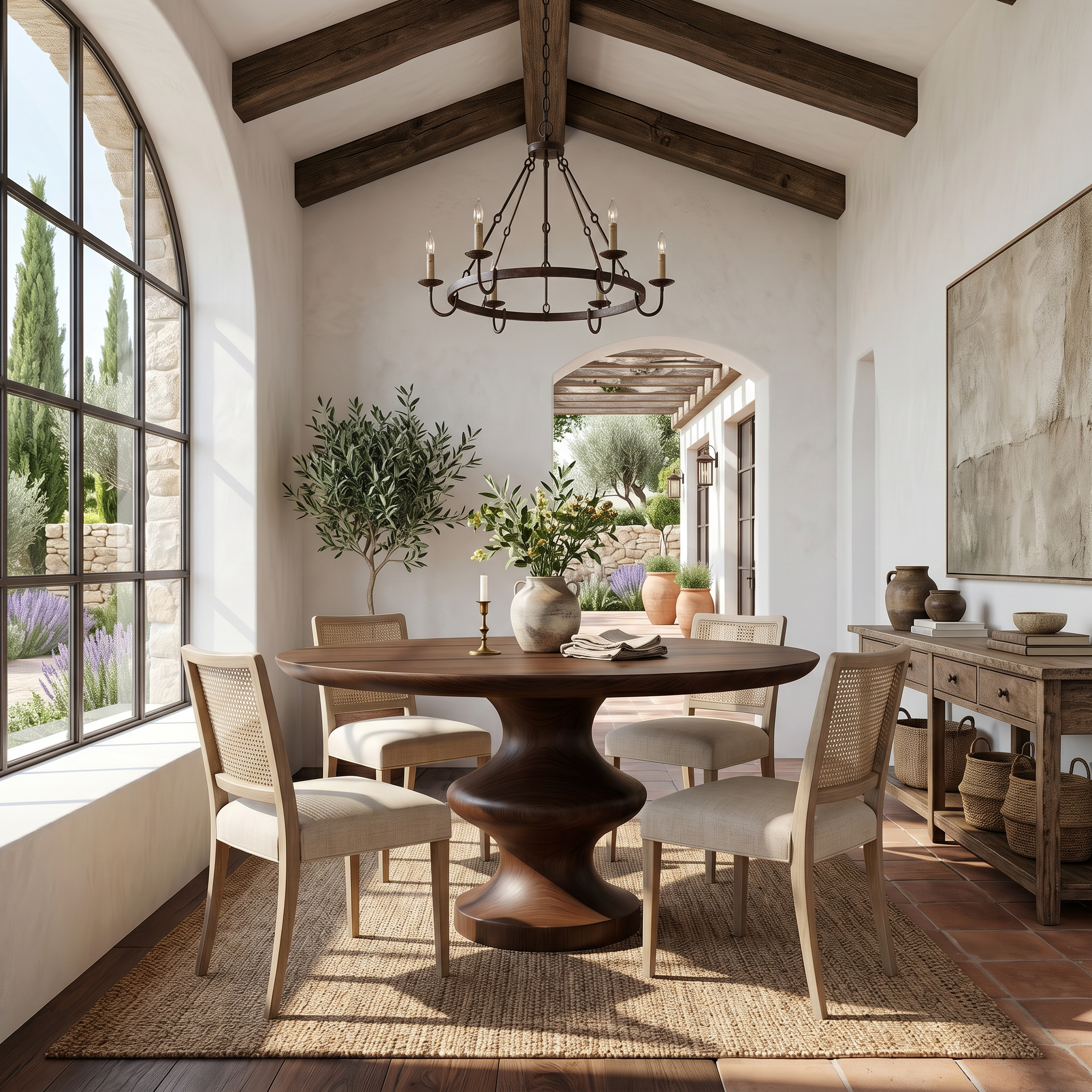 Modern Pedestal Dining Table With Sculptural Solid Wood Base For Dining Room SINLSADT199