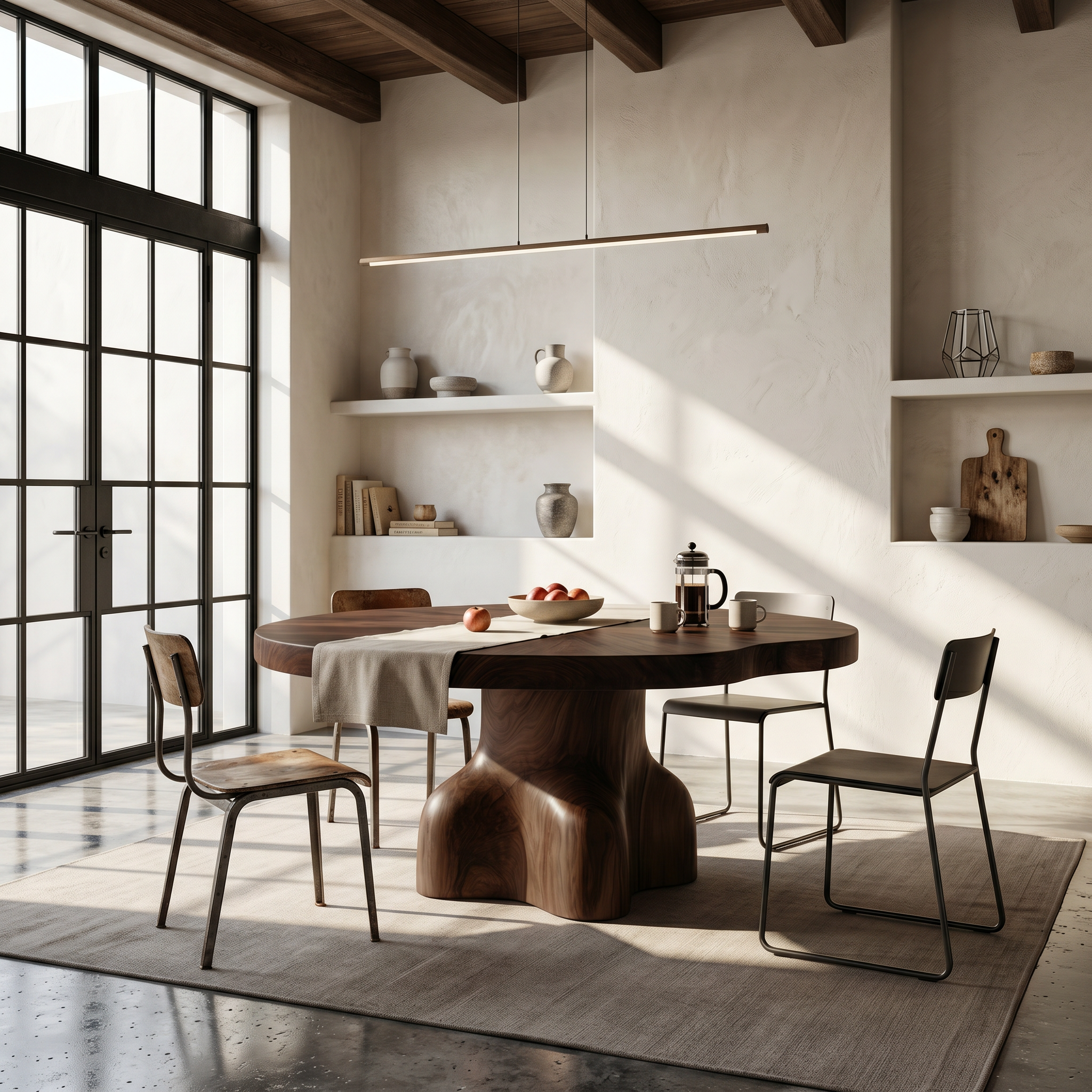 Contemporary Round Dining Table With Sculptural Solid Wood Pedestal For Dining Room SINLSADT201