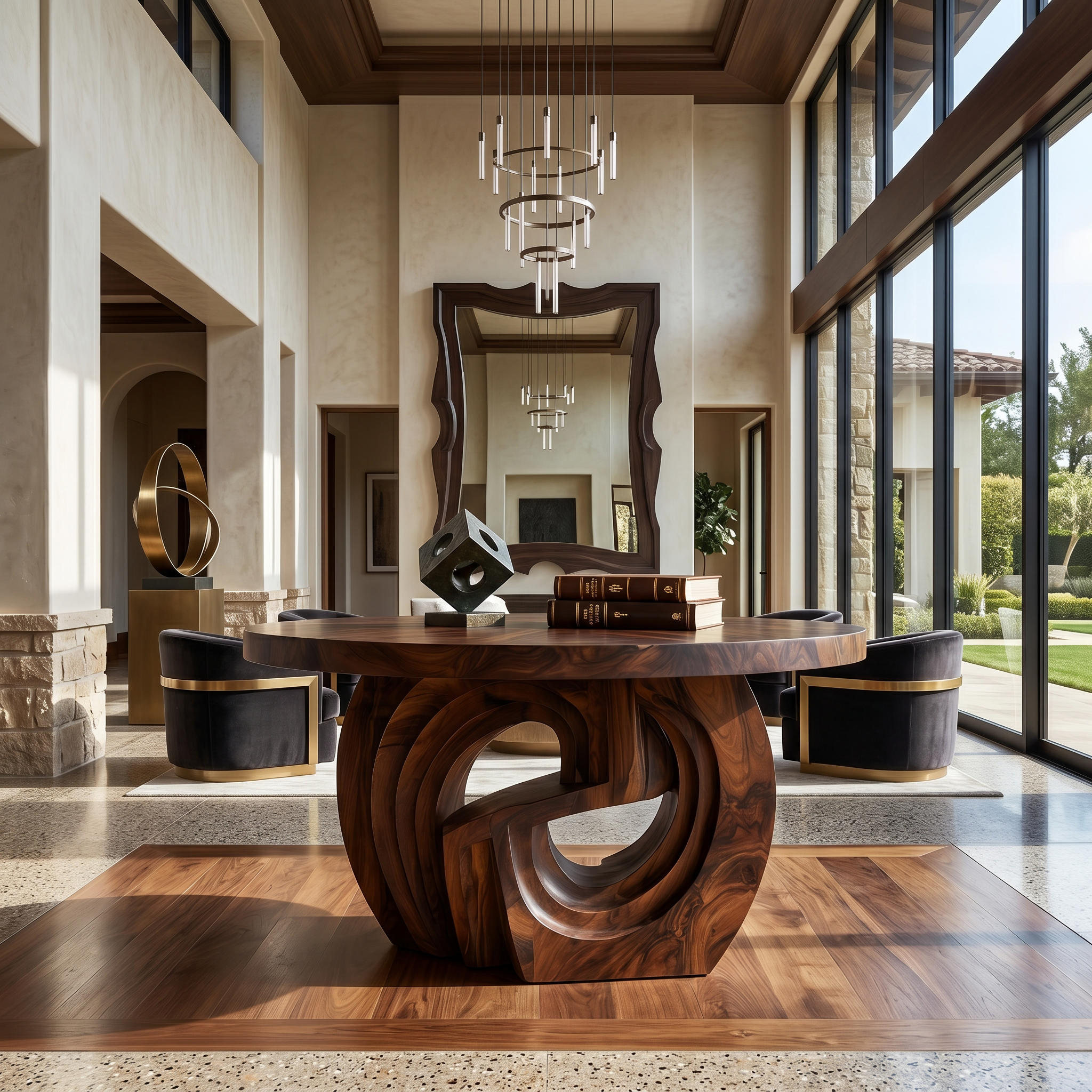 Rustic Foyer Table With Sculptural Ring Pedestal Base For Entryway And Hallway SINLSAFT041