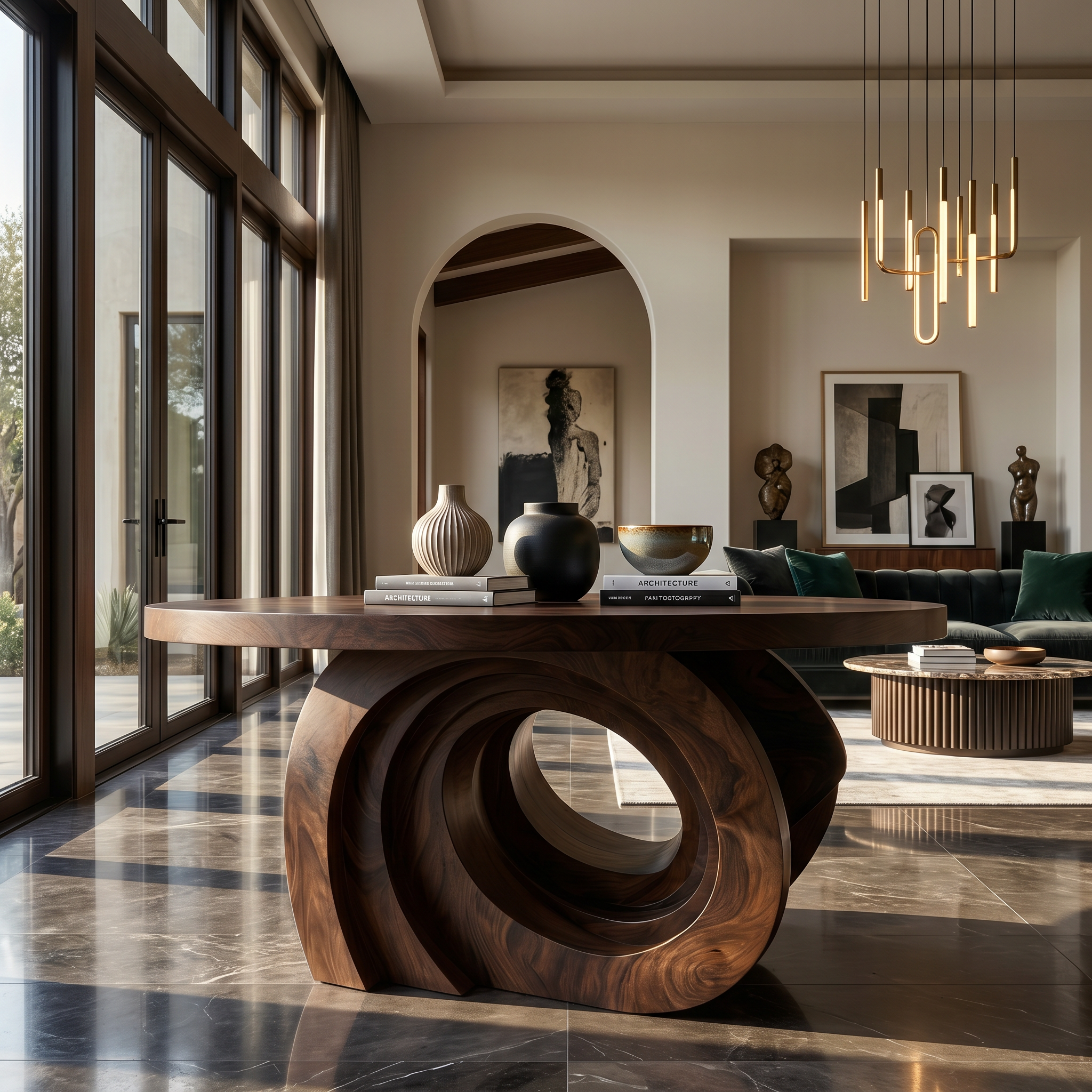 Organic Foyer Table With Pedestal Base For Entryway And Hallway SINLSAFT042