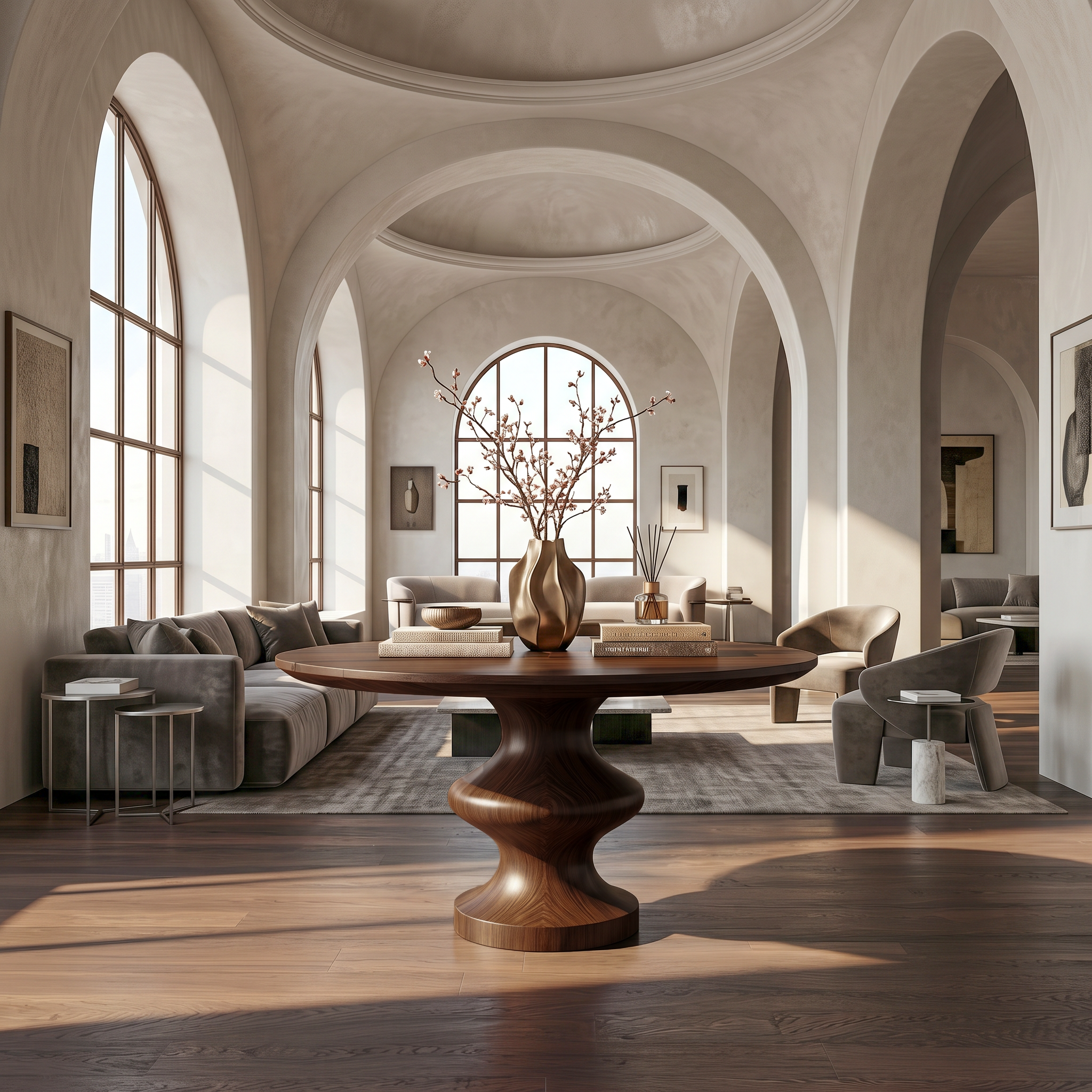 Contemporary Round Foyer Table With Turned Solid Wood Pedestal Base For Entryway And Hallway SINLSAFT046