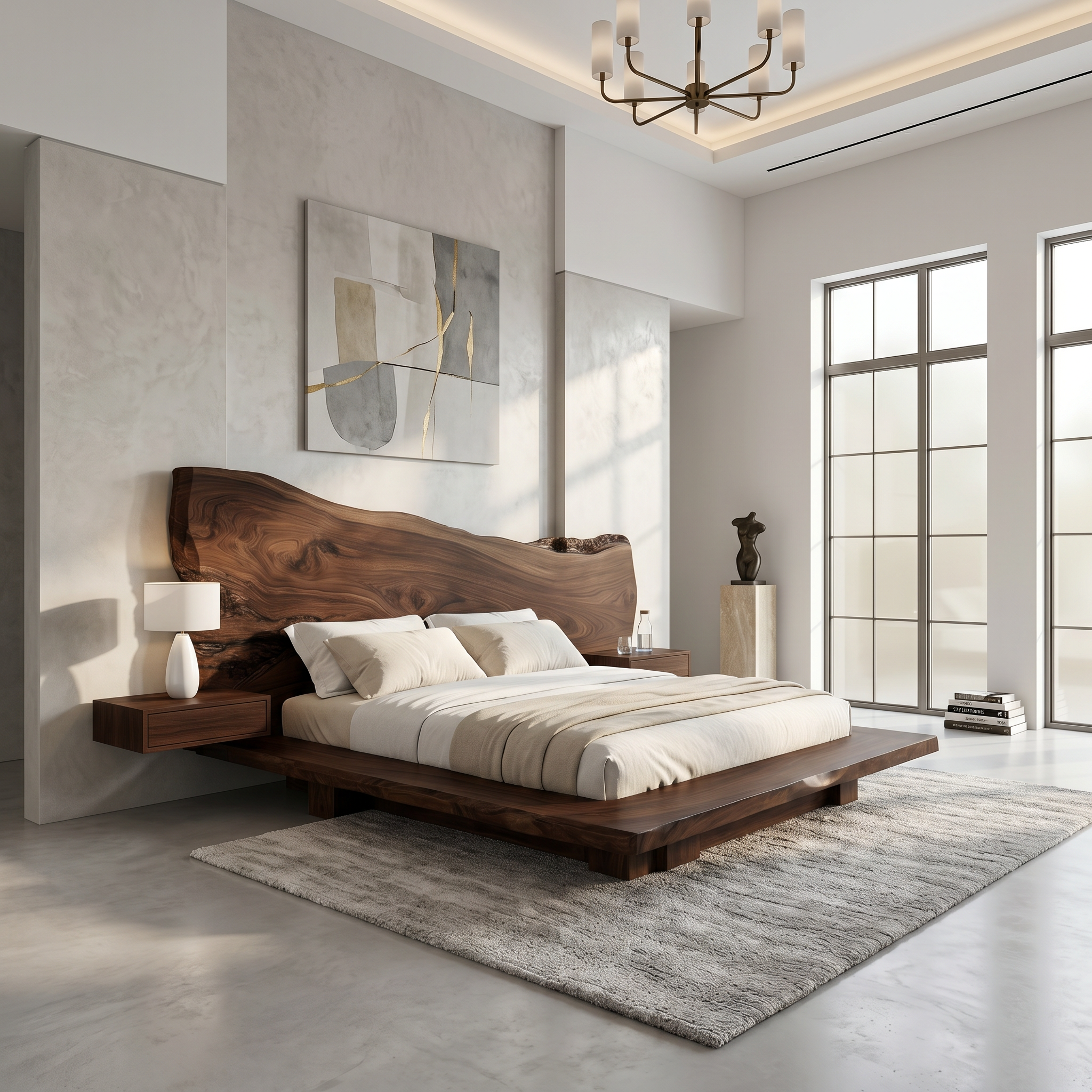 Japandi Bed Frame With Handcrafted Solid Wood Design For Bedroom SINLSAWB133