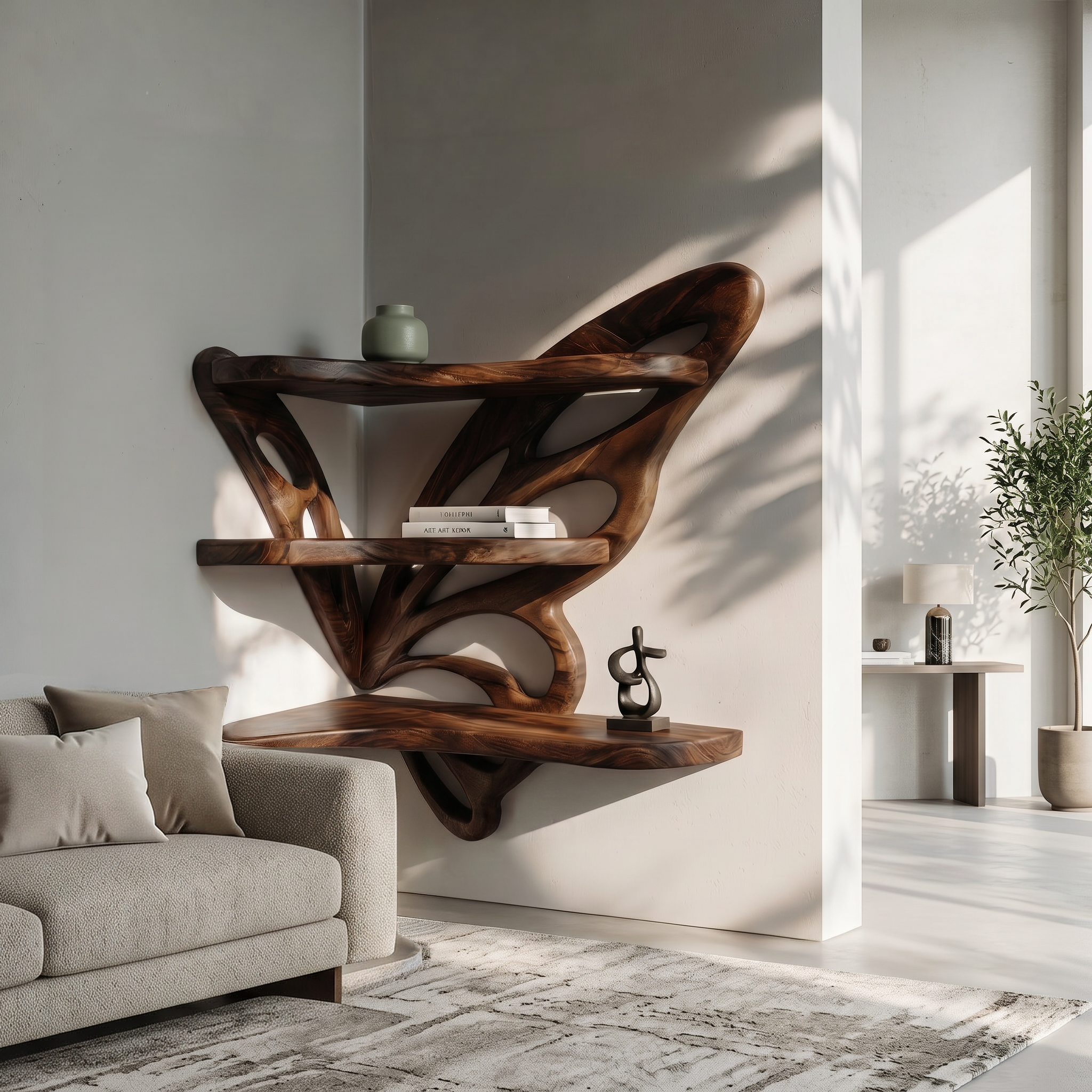 Rustic Butterfly Floating Shelf With Natural Live Edge Wood Design For Living Room SINLSAFL543
