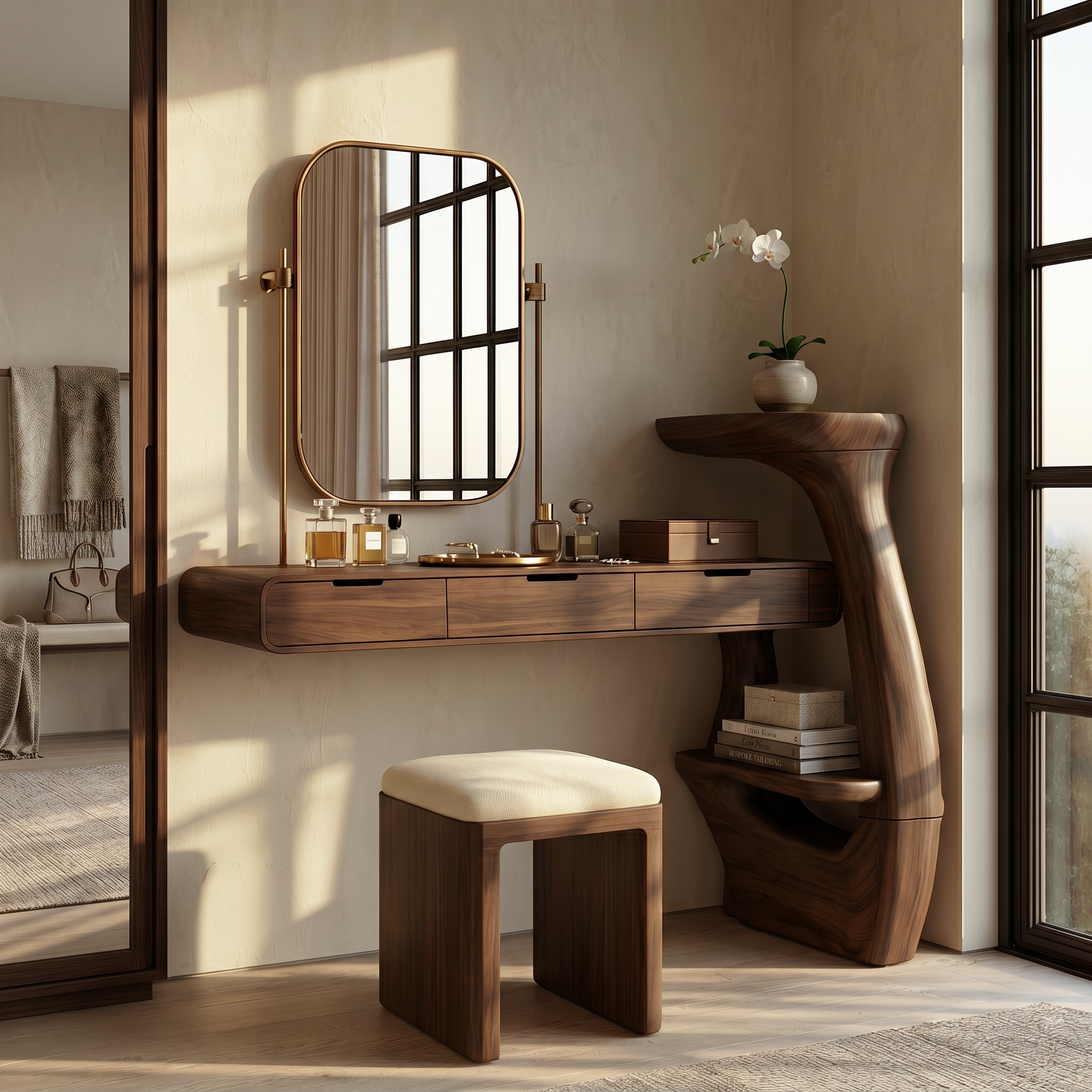 Sculptural Dressing Table With Handcrafted Wood Structure For Bedroom SINLSABDT084