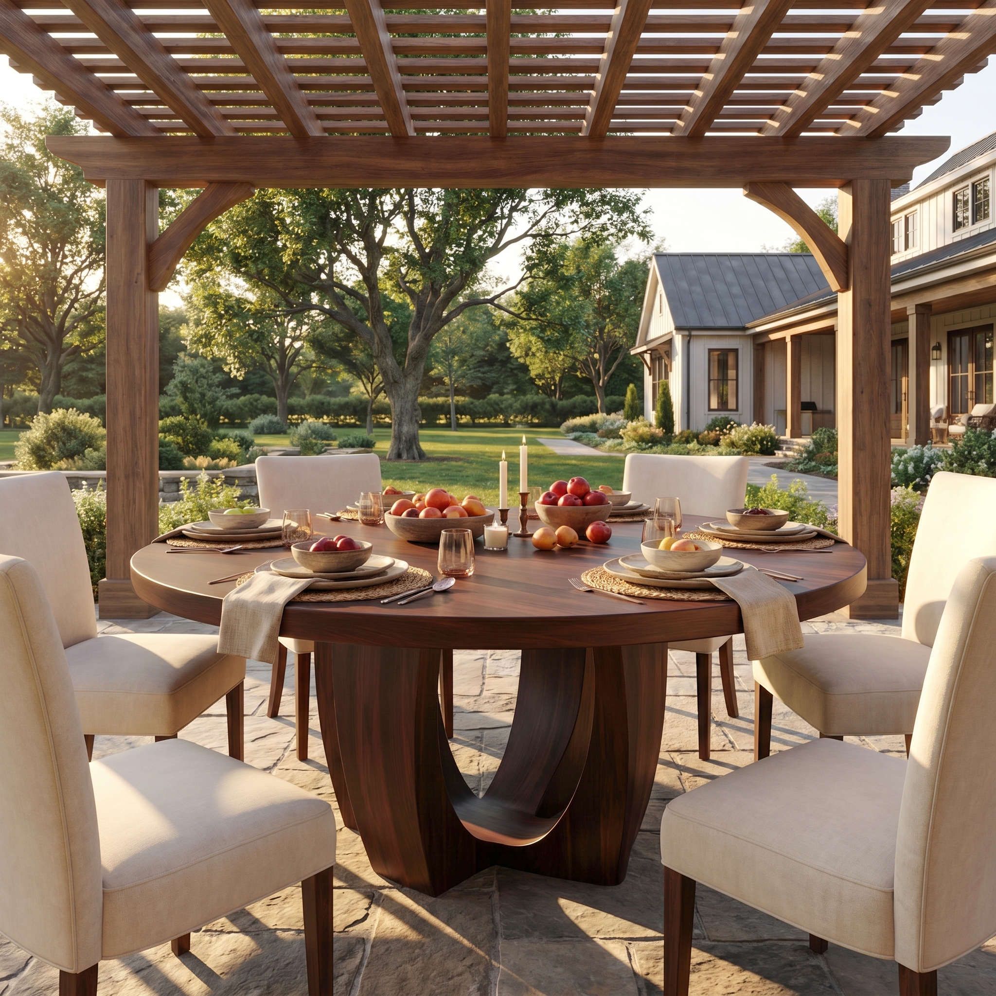 Modern Round Dining Table With Sculptural Wood Base For Dining Room SINLSADT180