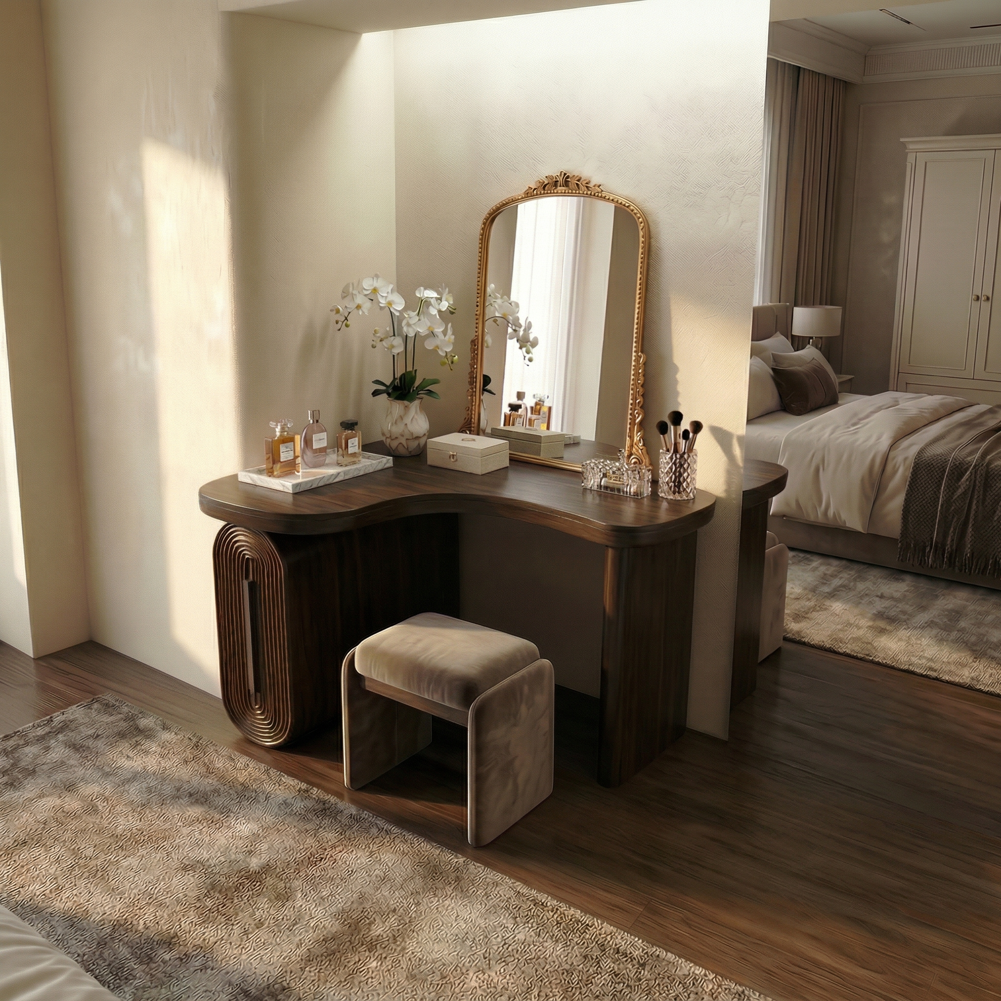 Modern Corner Makeup Vanity Desk With Drawers For Bedroom And Apartment SINLSABDT062