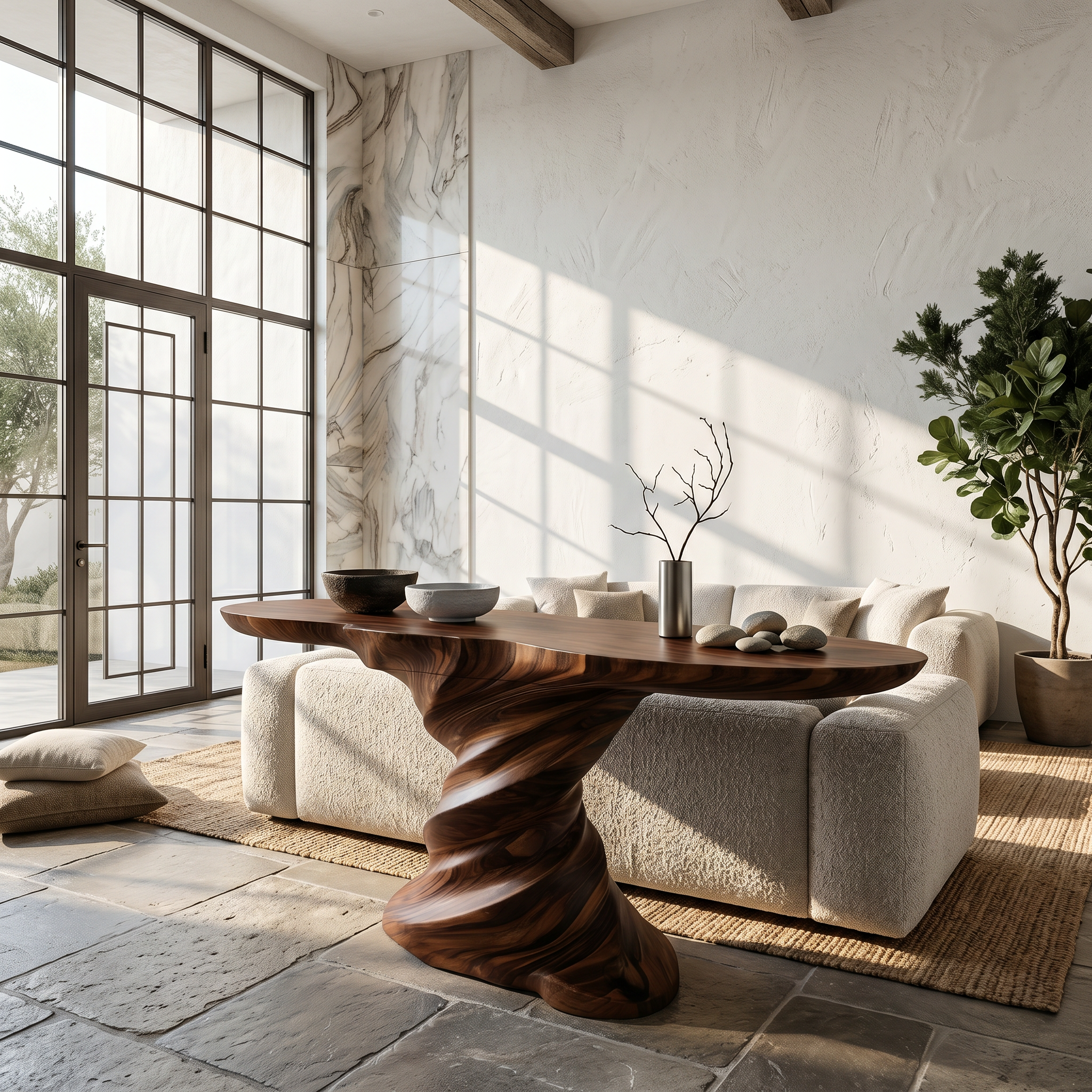 Organic Console Table With Sculptural Helix Base For Entryway SINLSACS631