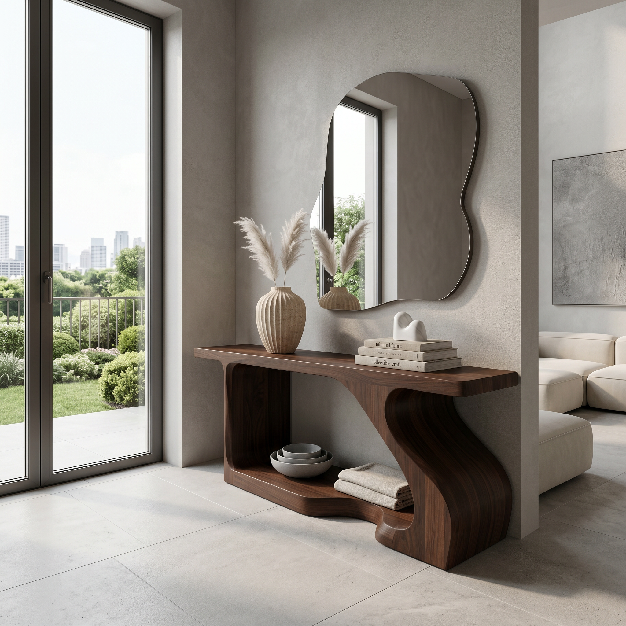 Modern Console Table With Sculptural Curved Form For Entryway SINLSACS640